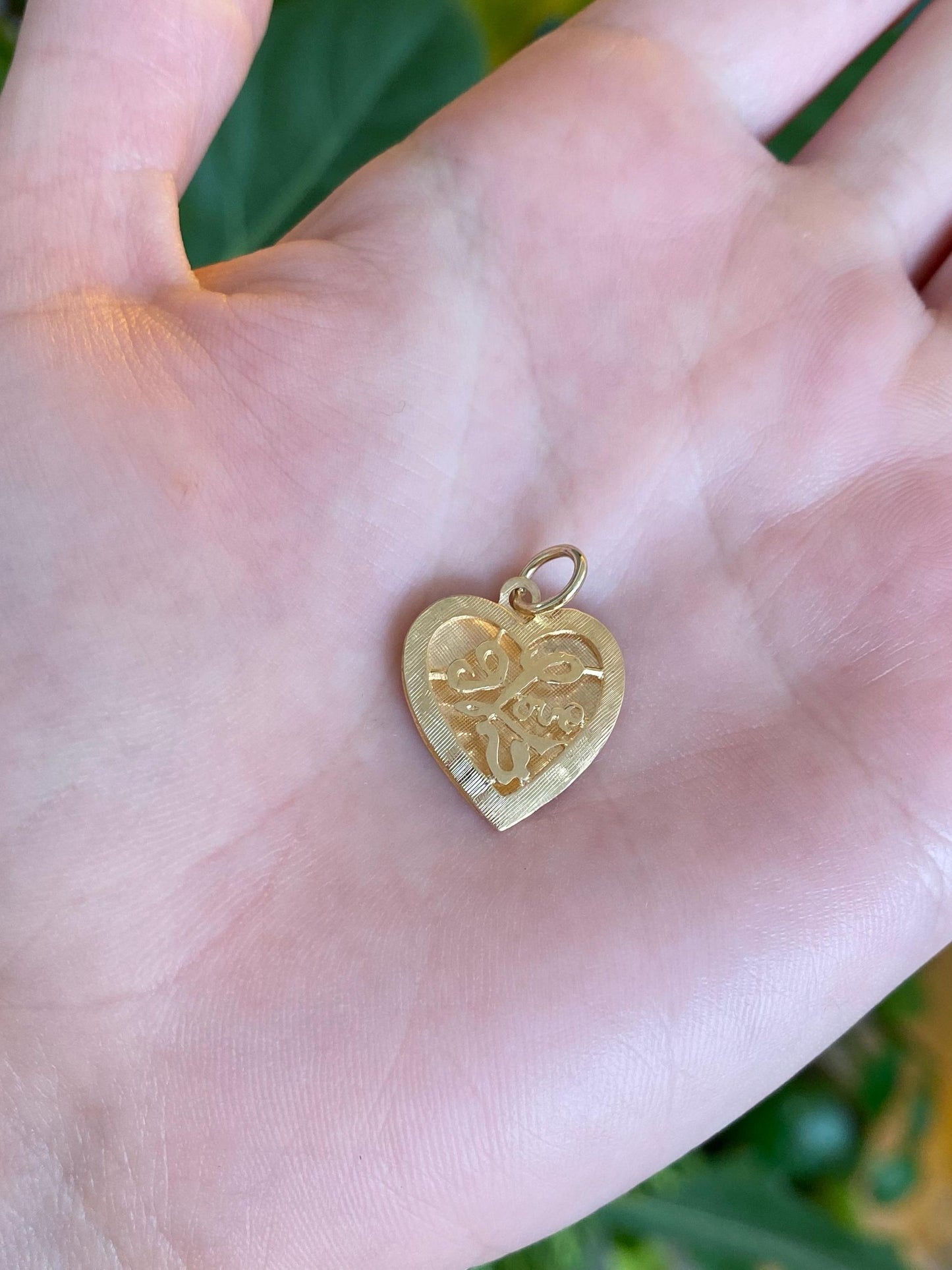 Vintage Solid 14k Yellow Gold 'I Love You' Crosshatch Heart Charm