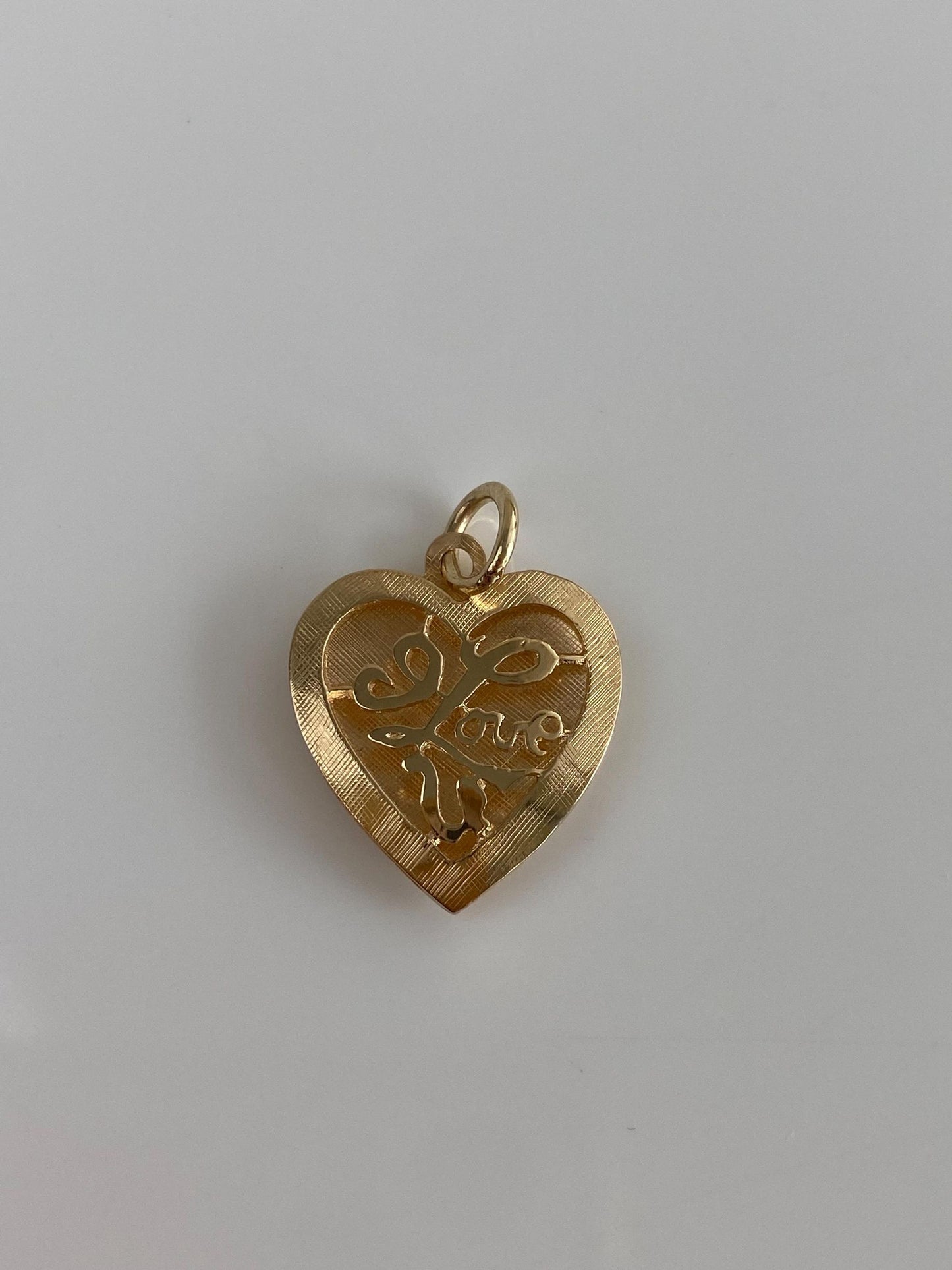 Vintage Solid 14k Yellow Gold 'I Love You' Crosshatch Heart Charm