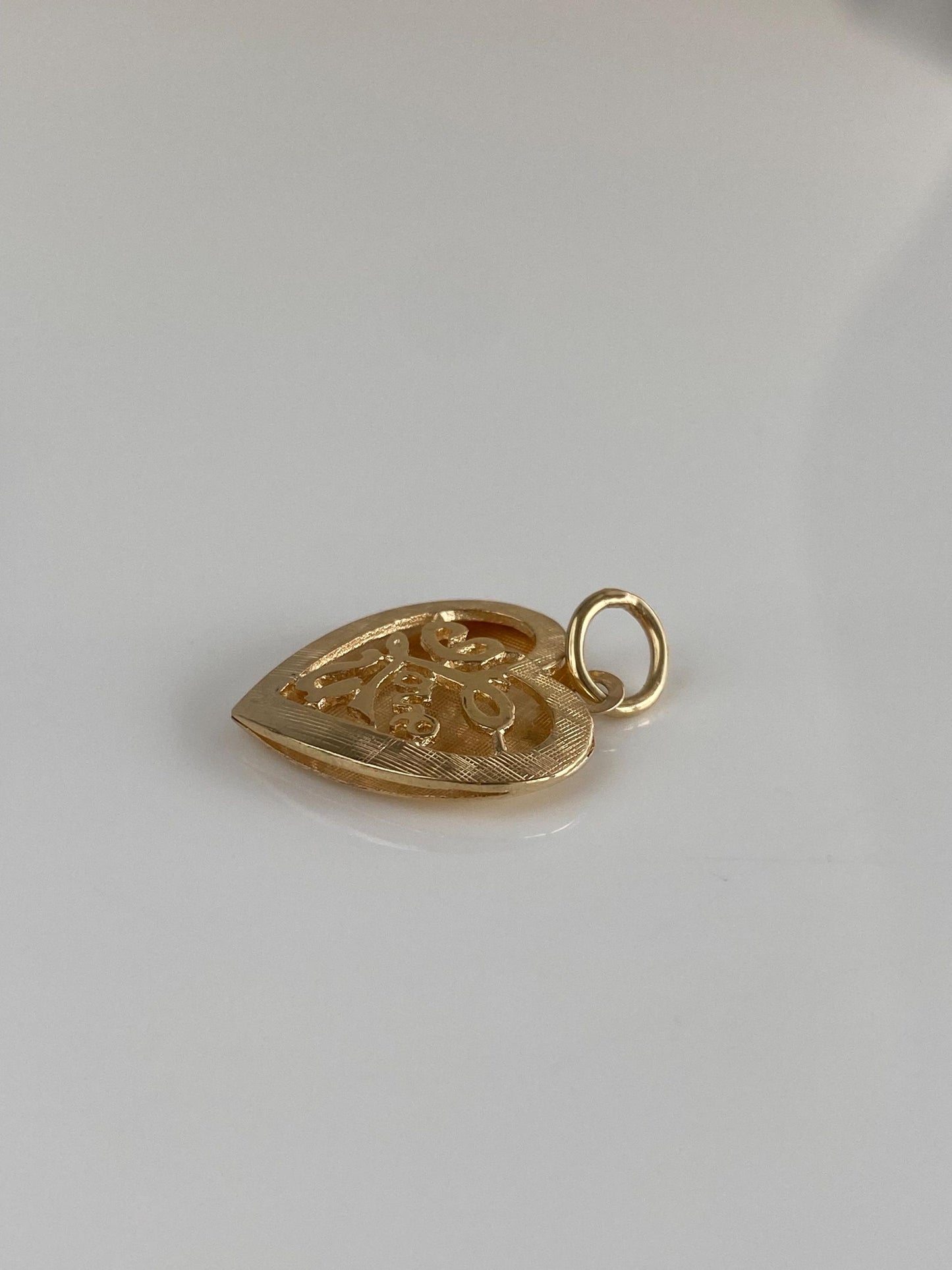Vintage Solid 14k Yellow Gold 'I Love You' Crosshatch Heart Charm