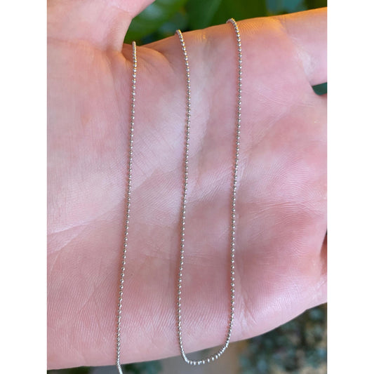 Solid 14k White Gold Bead Chain Necklace - 16 inches