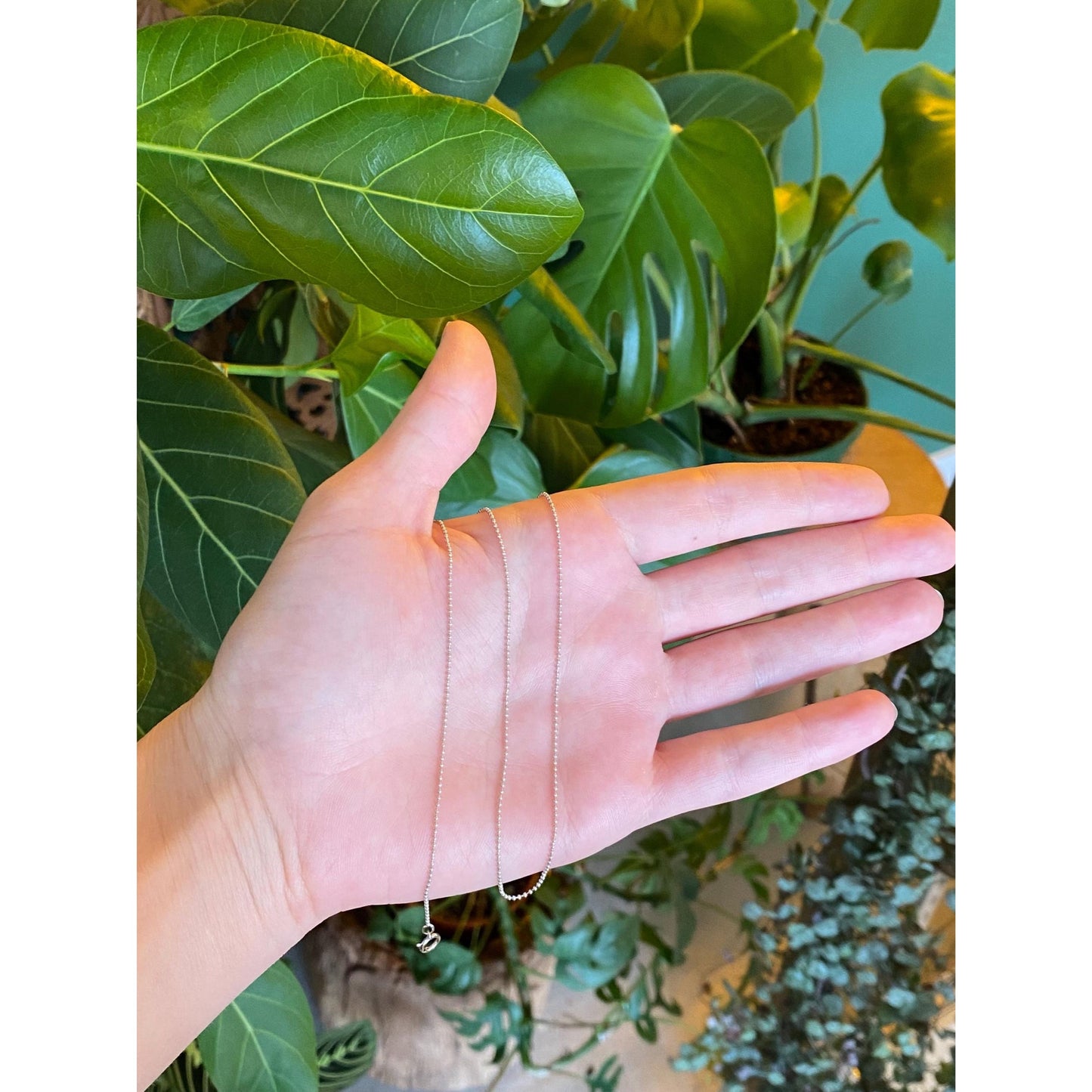 Solid 14k White Gold Bead Chain Necklace - 16 inches