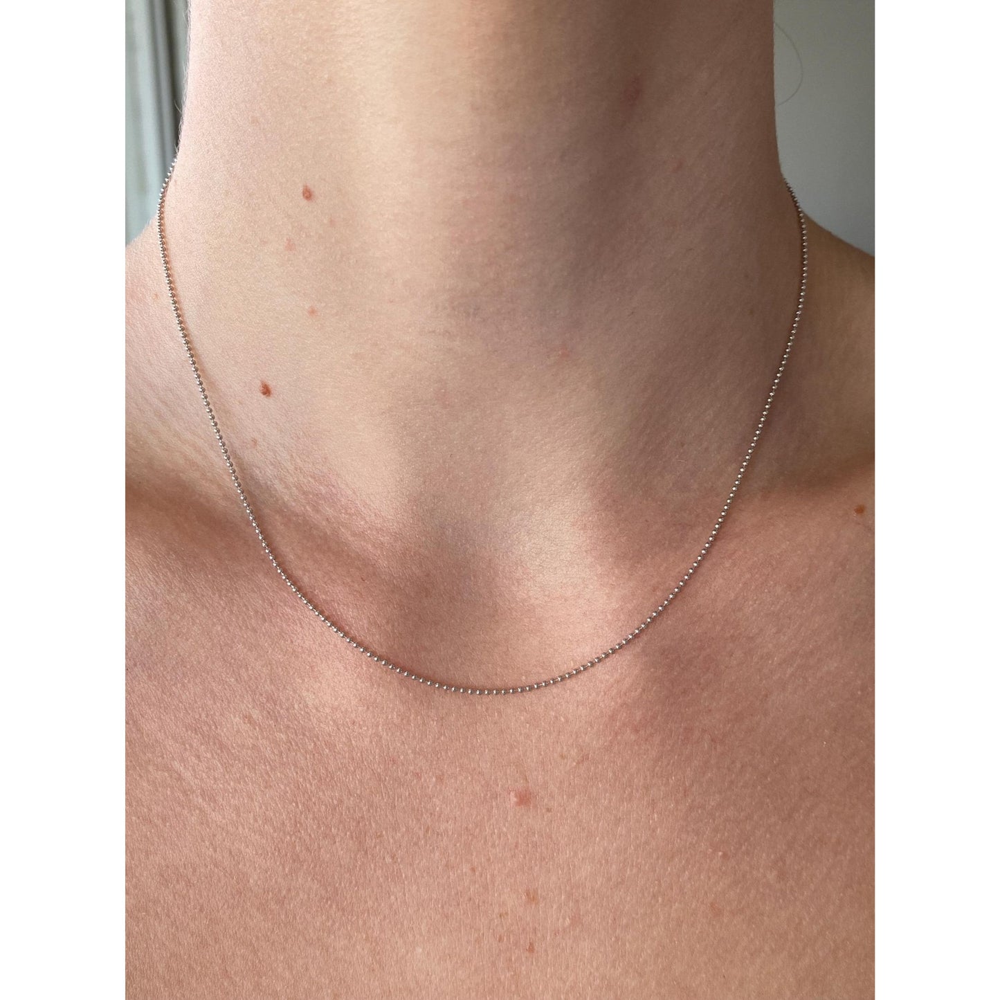 Solid 14k White Gold Bead Chain Necklace - 16 inches