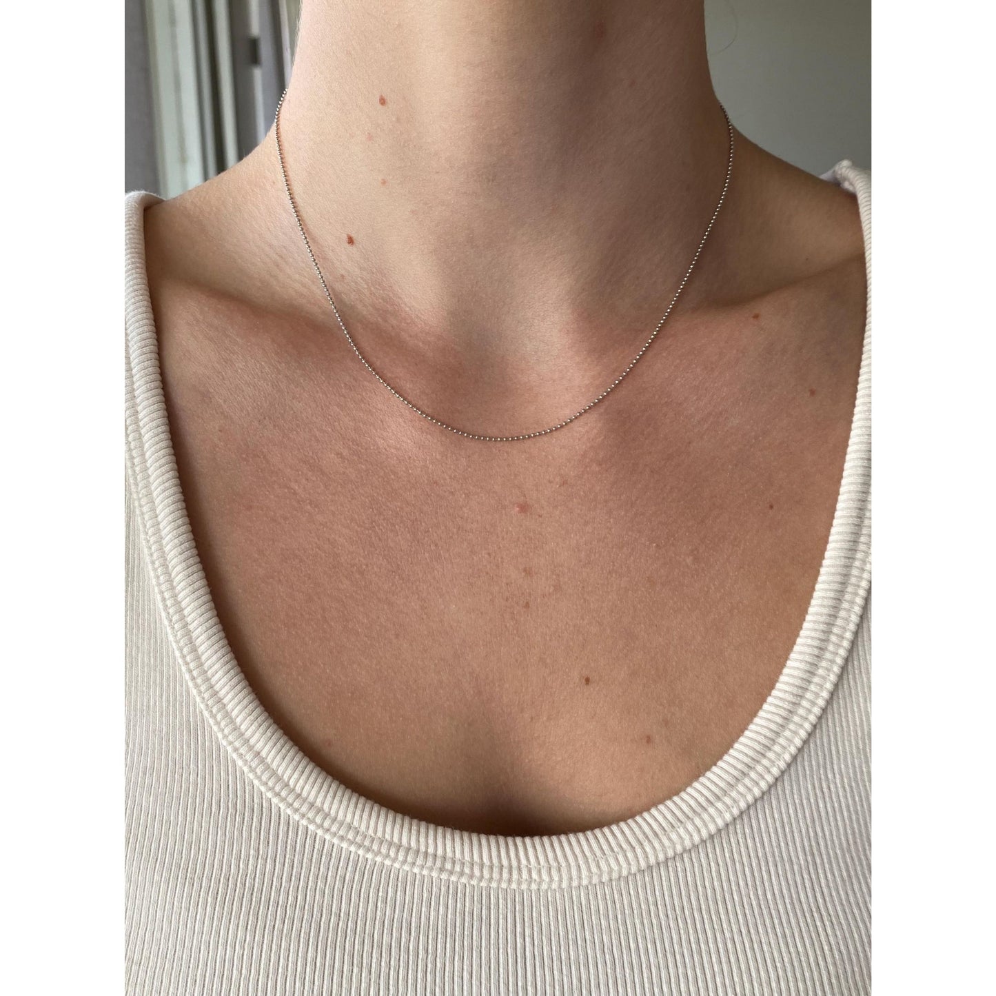 Solid 14k White Gold Bead Chain Necklace - 16 inches