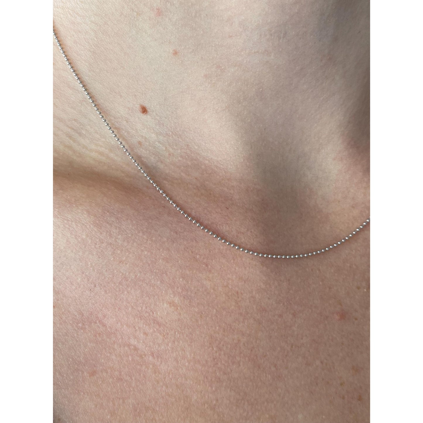 Solid 14k White Gold Bead Chain Necklace - 16 inches