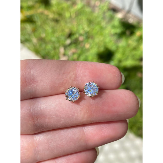 Solid 14k Yellow Gold Clear Cubic Zirconia Stud Earrings
