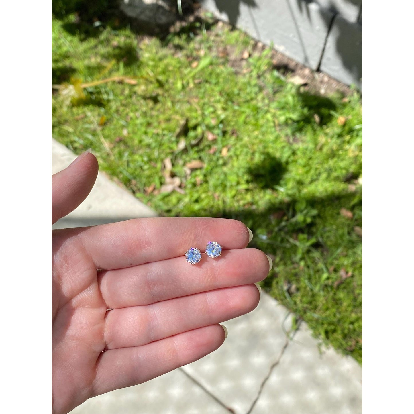 Solid 14k Yellow Gold Clear Cubic Zirconia Stud Earrings