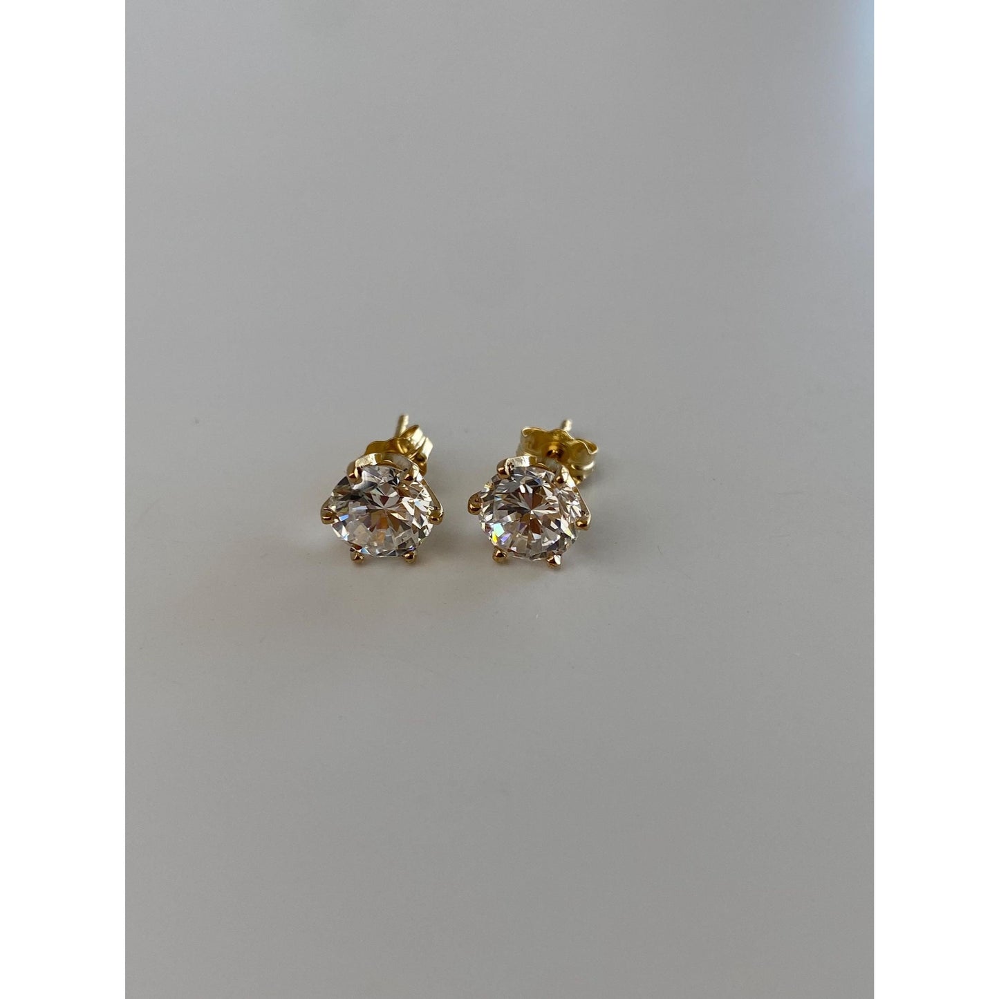 Solid 14k Yellow Gold Clear Cubic Zirconia Stud Earrings