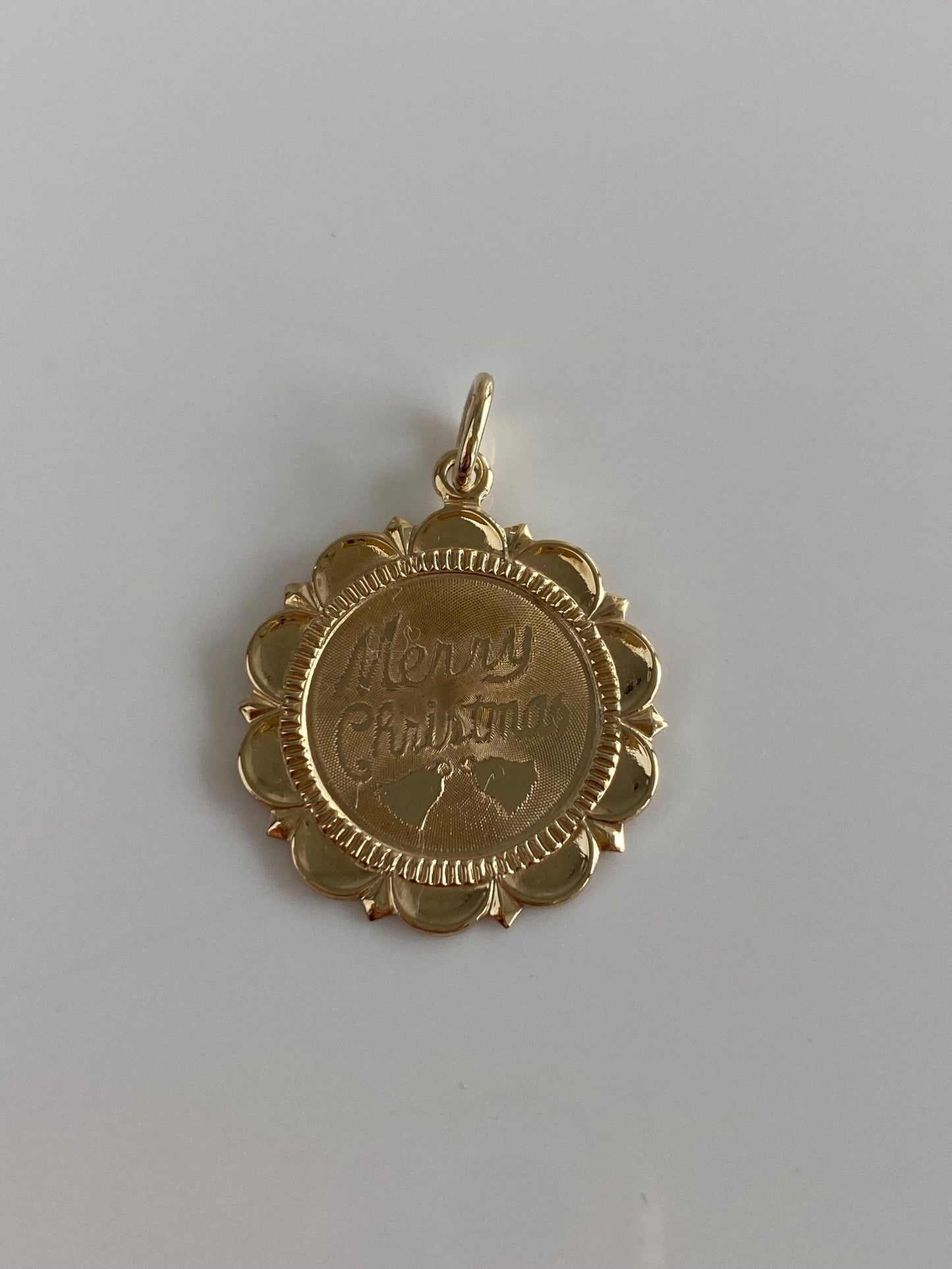 Vintage Solid 14k Yellow Gold Merry Christmas Charm