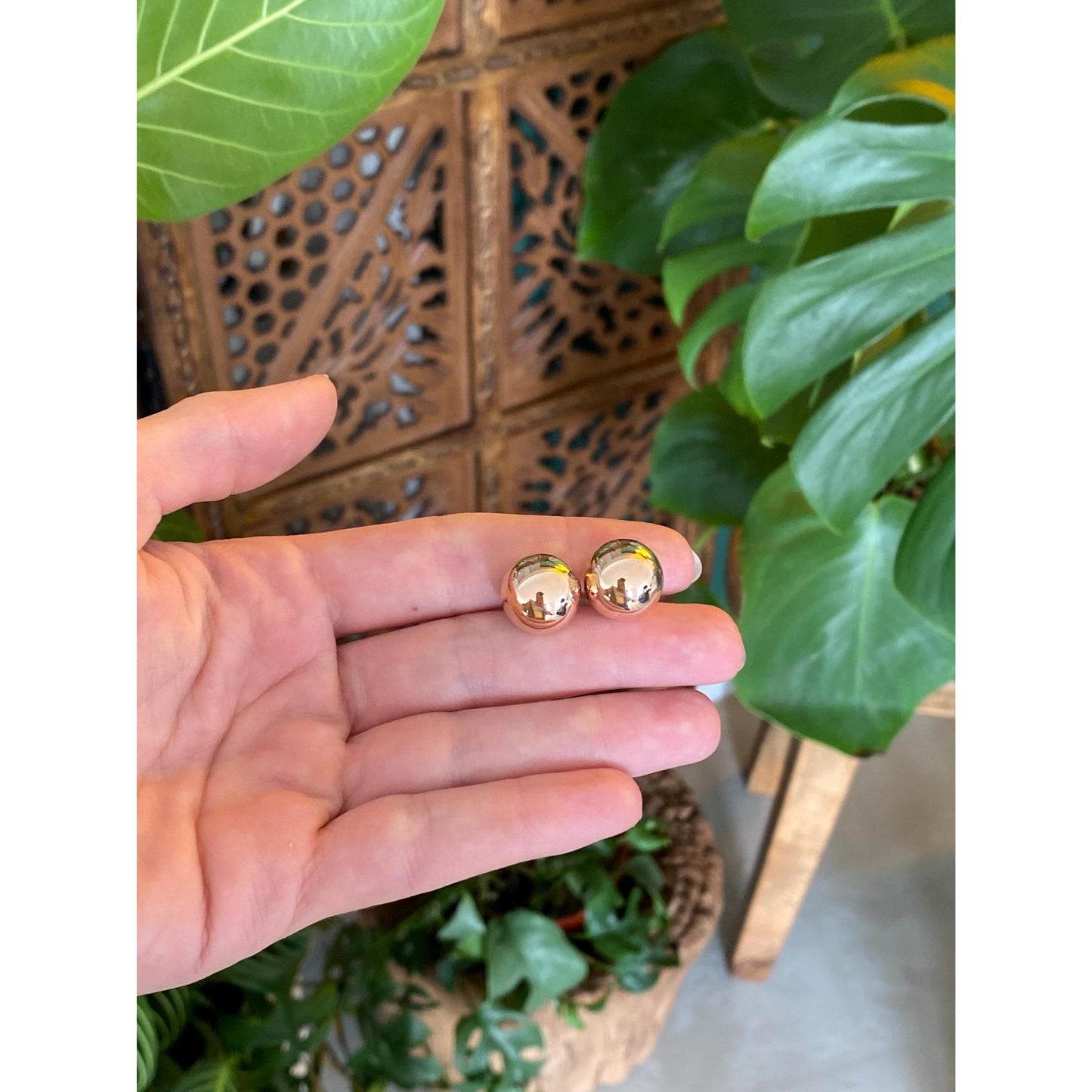 Vintage 14k Rosey Gold Large Ball Stud Earrings