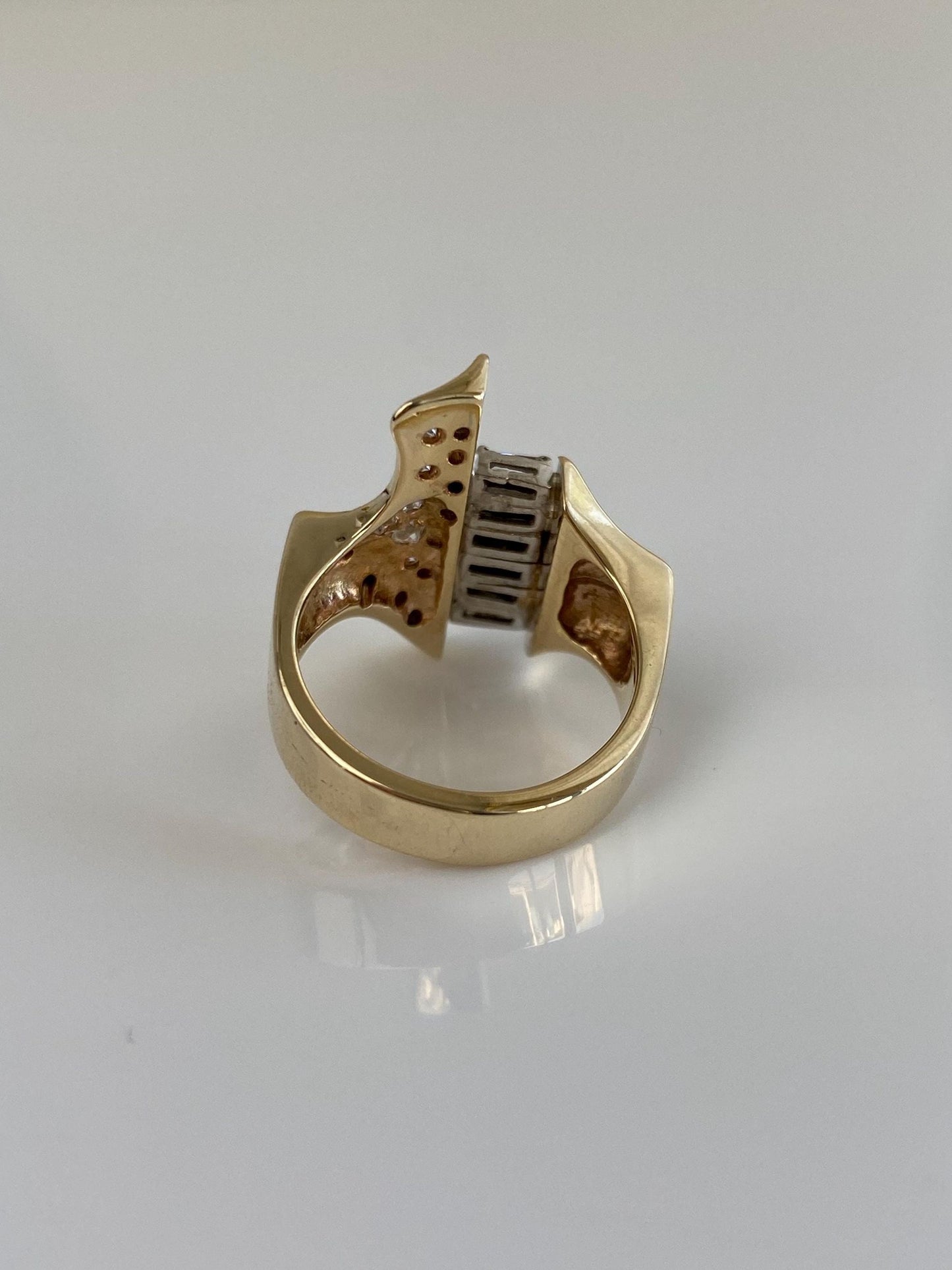 Vintage Solid 14k Yellow and White Gold Baguette & Round Diamond Ring Band - Size 5