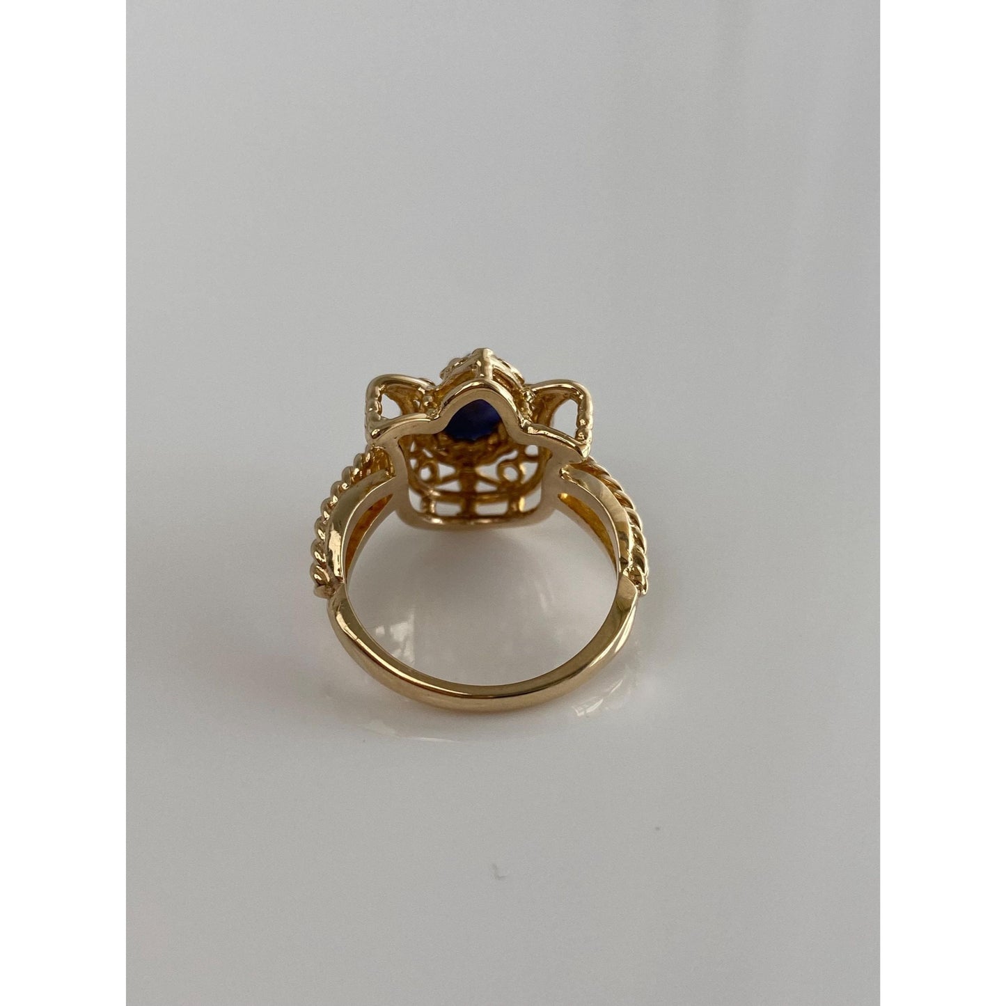 Vintage Solid 10k Yellow Gold Blue Star Sapphire Tulip Ring - Size 6