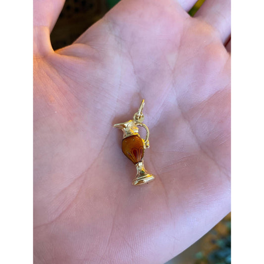 Vintage 14k Yellow Gold Enamel Pitcher Charm