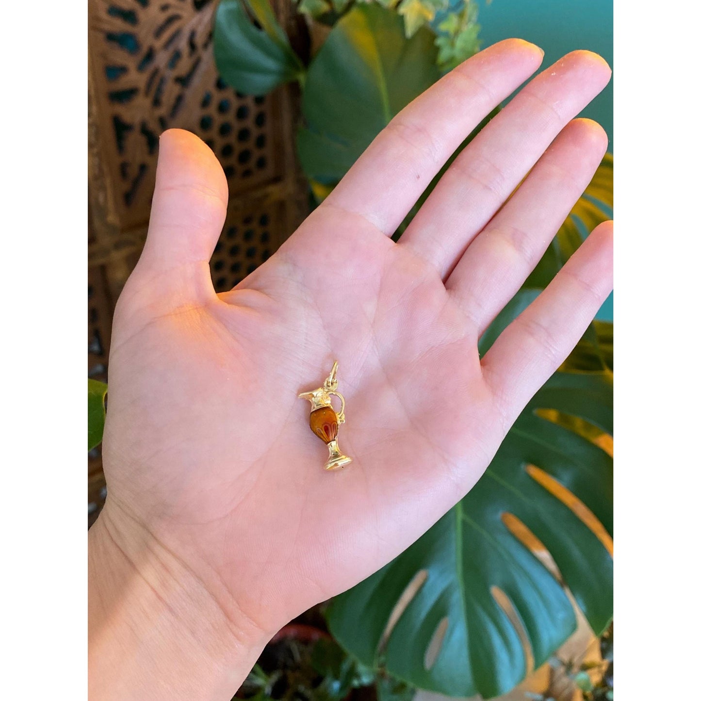 Vintage 14k Yellow Gold Enamel Pitcher Charm