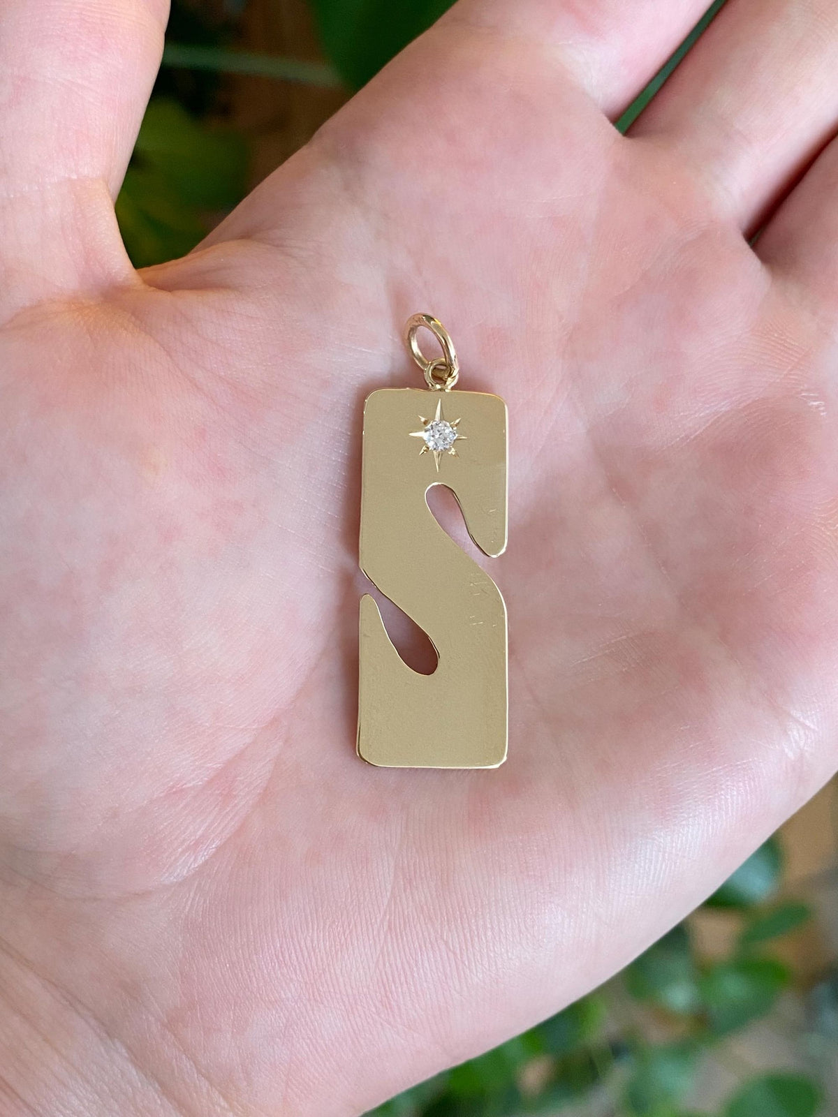 Solid 14k Yellow Gold Star Set Diamond Initial 'S' Charm