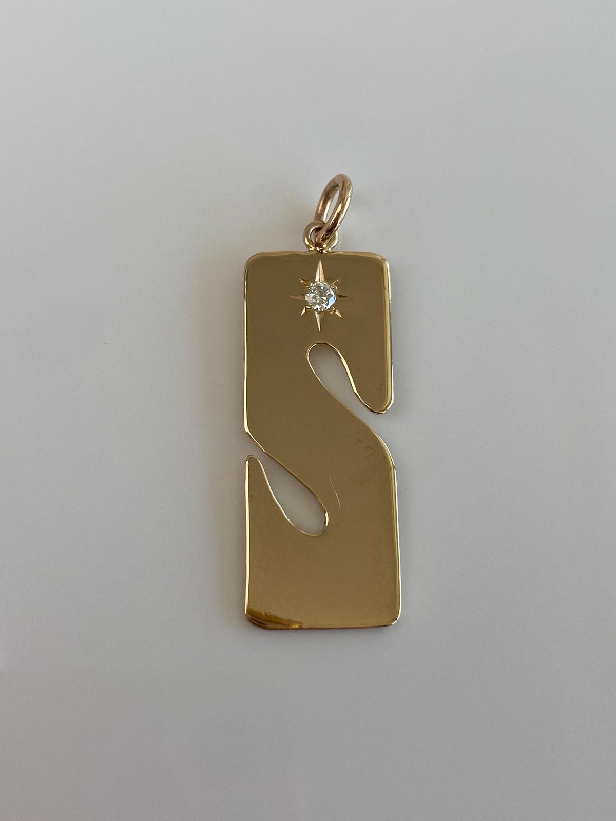 Solid 14k Yellow Gold Star Set Diamond Initial 'S' Charm