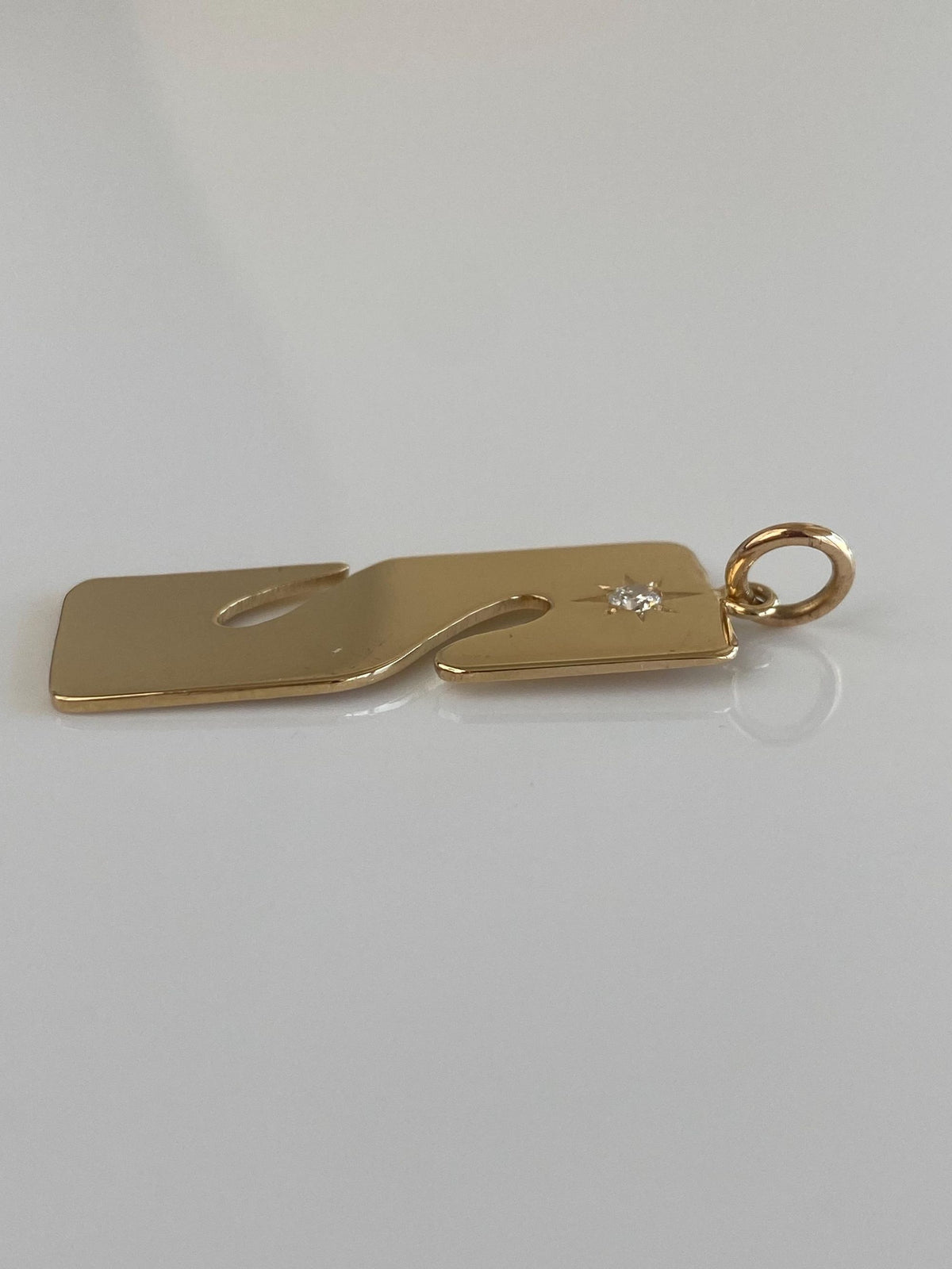 Solid 14k Yellow Gold Star Set Diamond Initial 'S' Charm