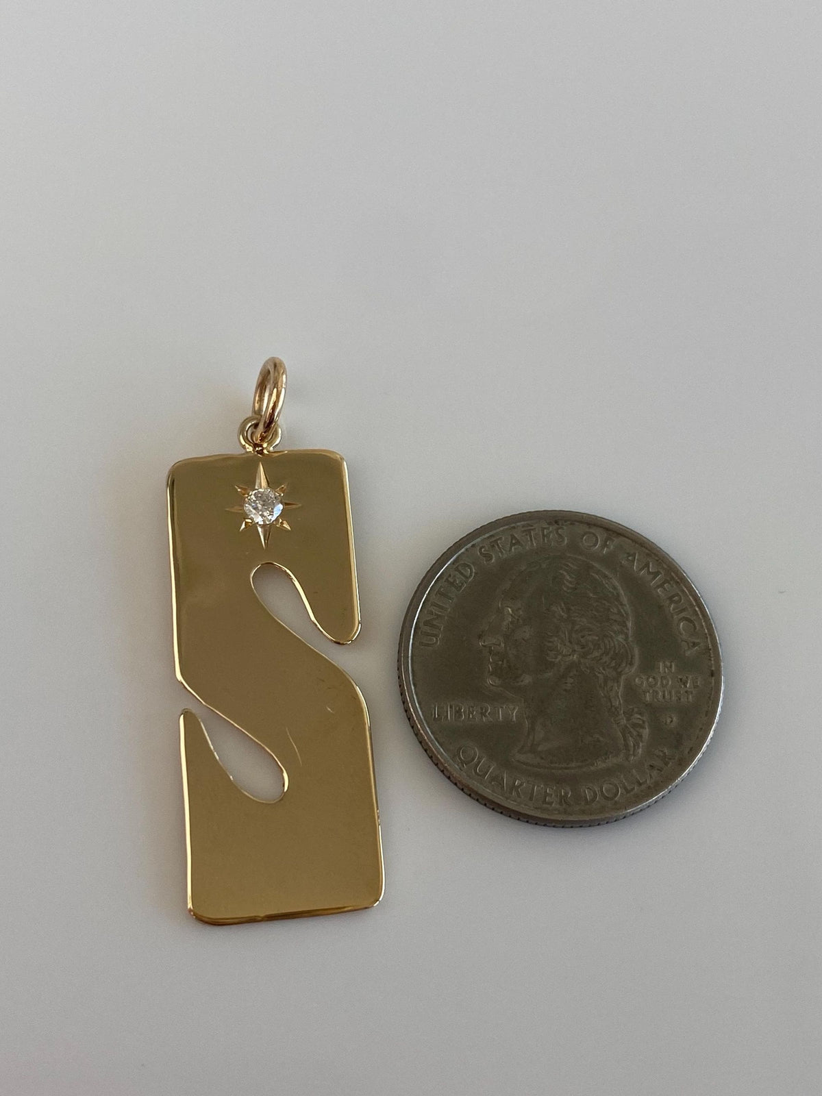 Solid 14k Yellow Gold Star Set Diamond Initial 'S' Charm