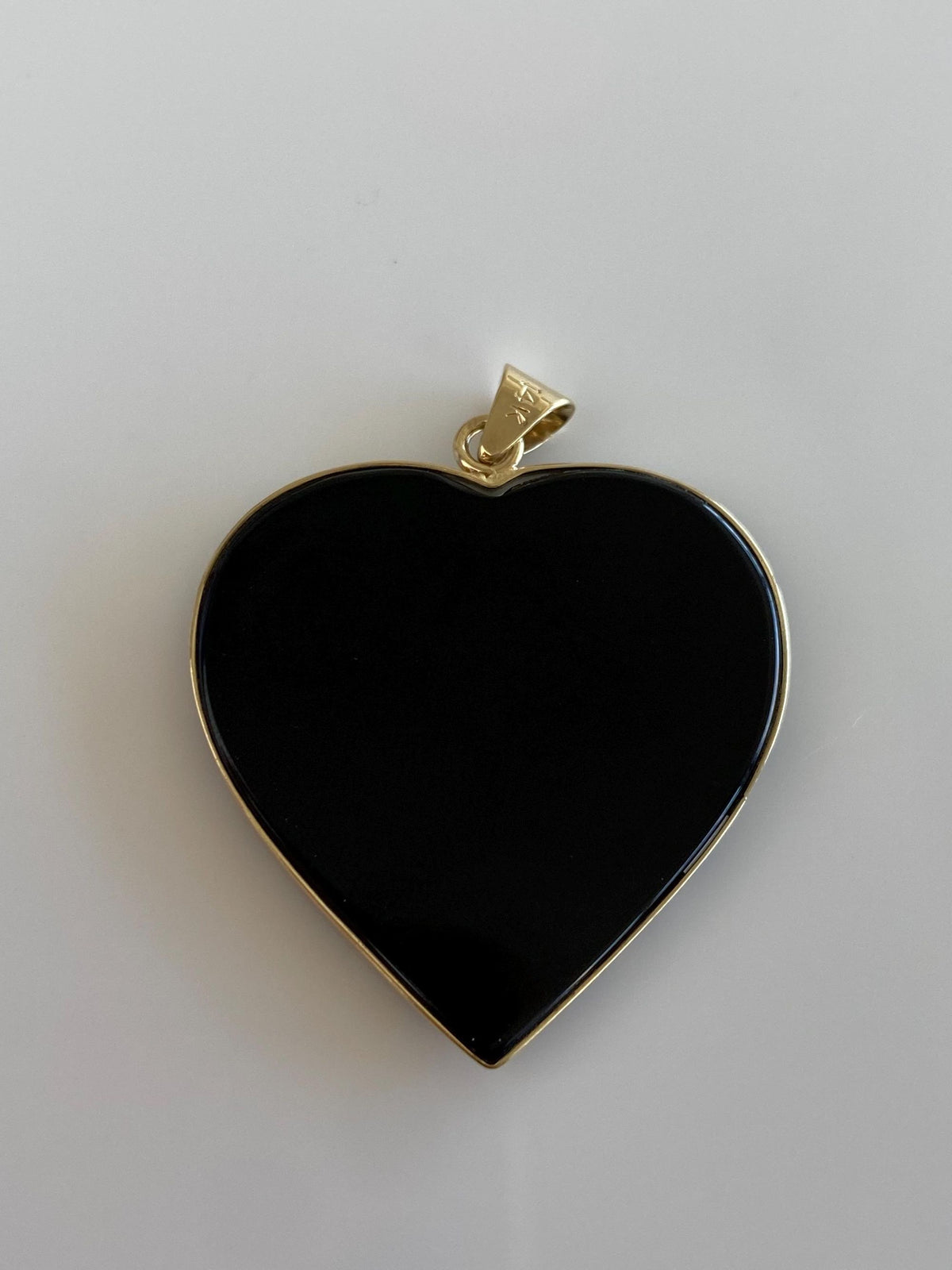 Vintage Solid 14k Yellow Gold Black Onyx Heart Floral Overlay Charm