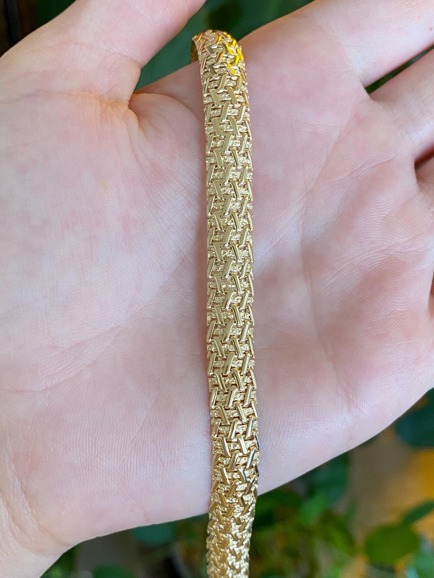Vintage Solid 14k Yellow Gold Fancy Flat Chain Necklace - 17 inches
