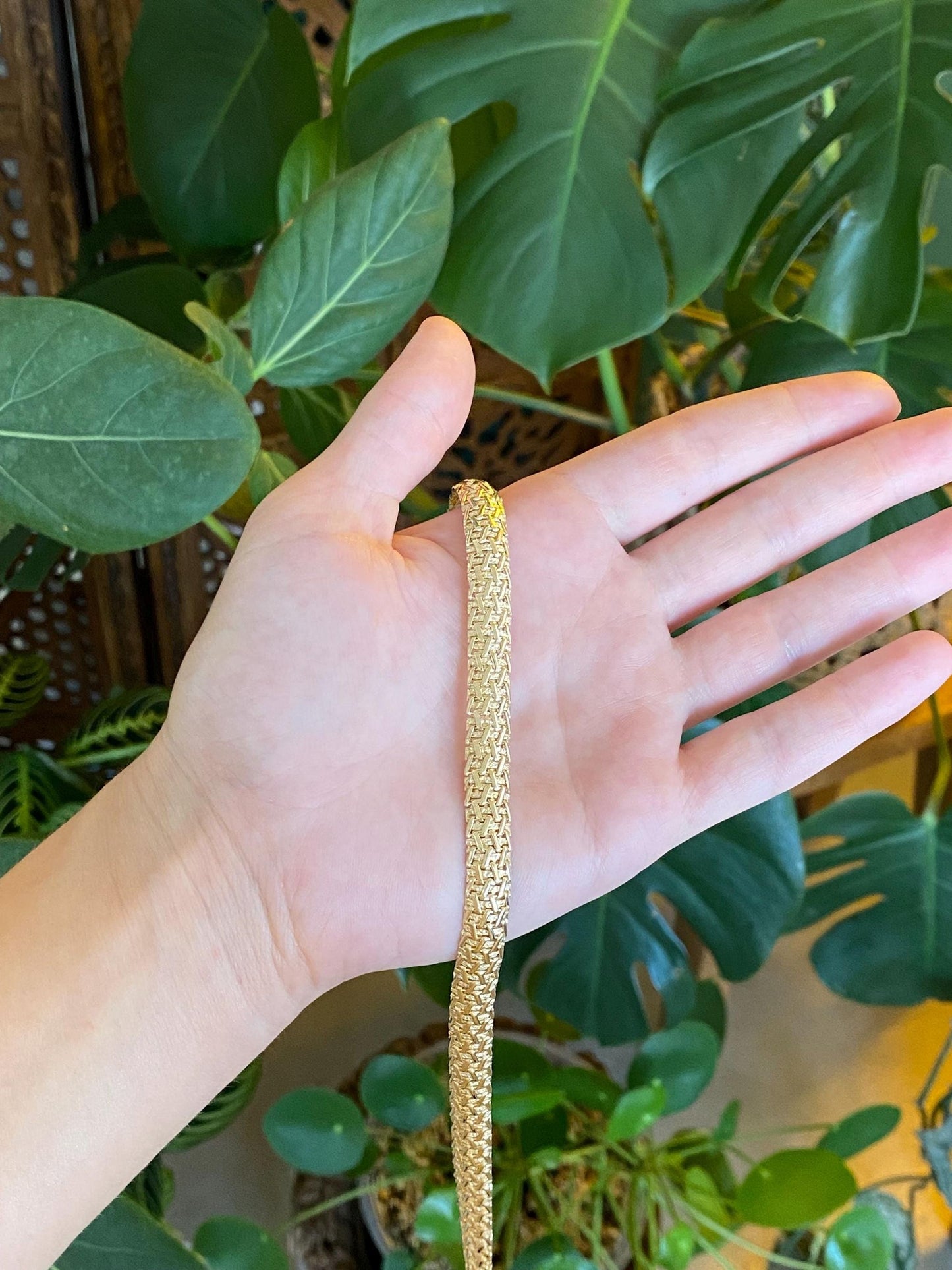 Vintage Solid 14k Yellow Gold Fancy Flat Chain Necklace - 17 inches