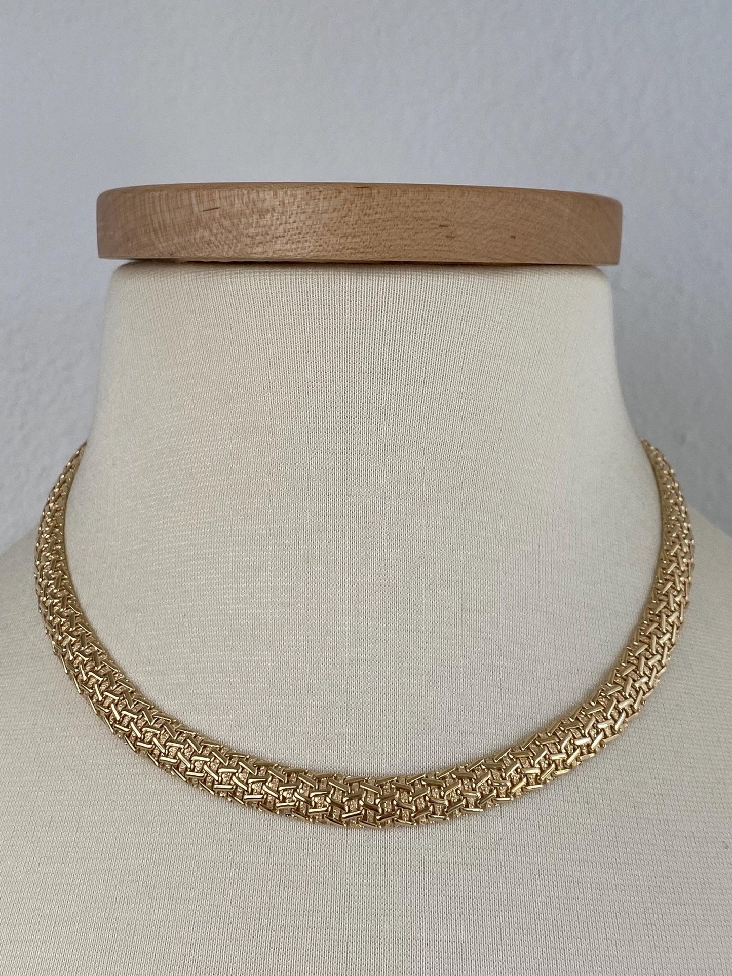 Vintage Solid 14k Yellow Gold Fancy Flat Chain Necklace - 17 inches