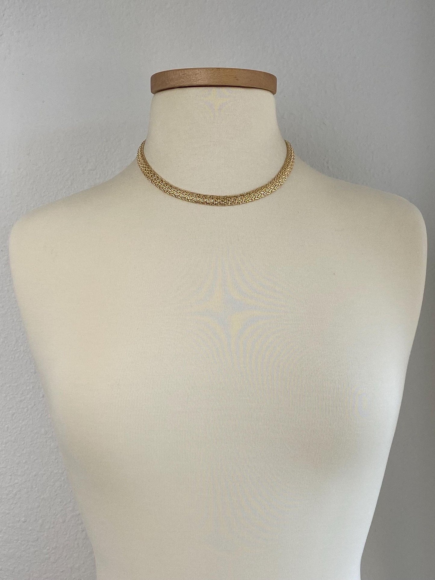 Vintage Solid 14k Yellow Gold Fancy Flat Chain Necklace - 17 inches