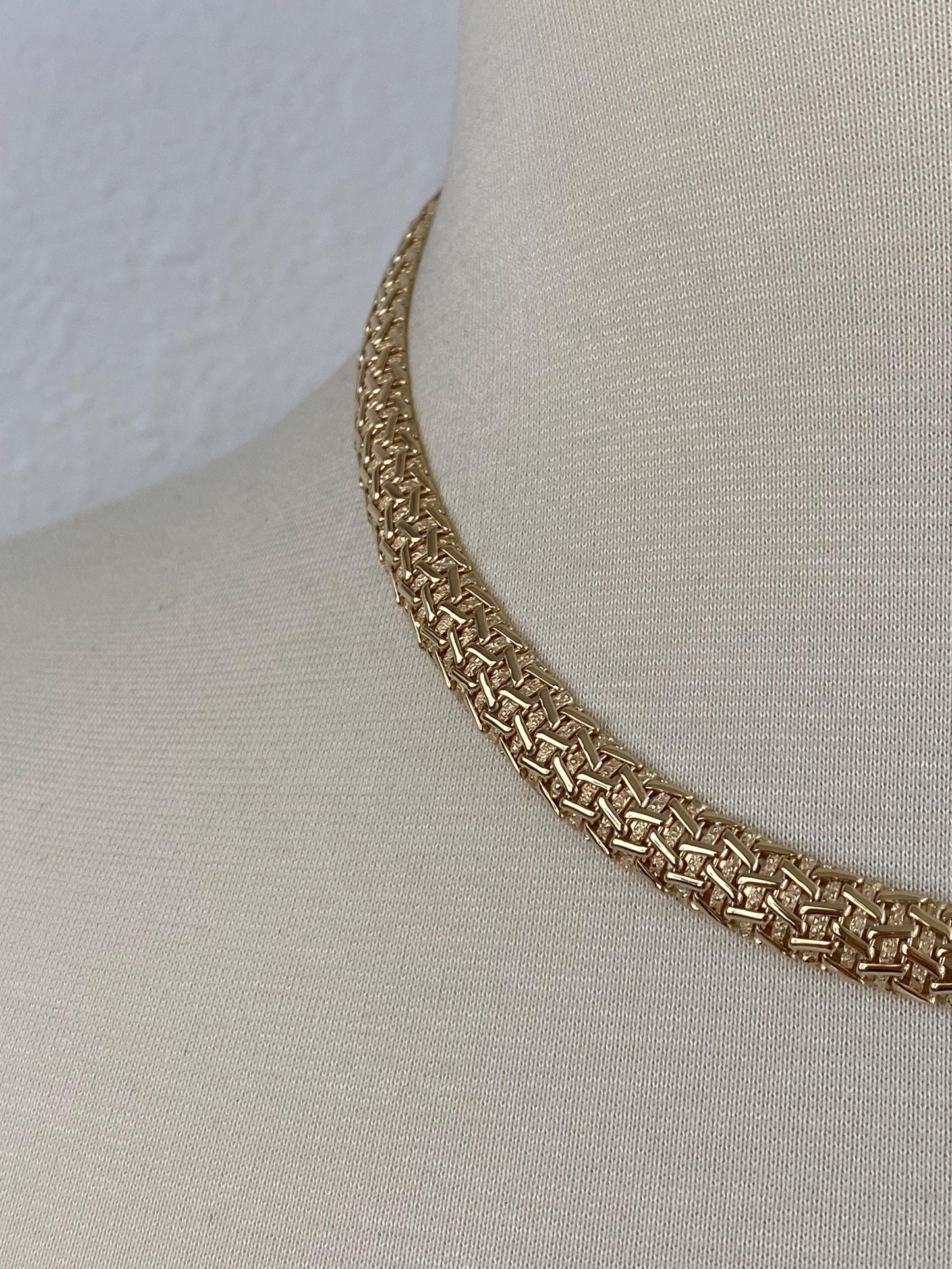 Vintage Solid 14k Yellow Gold Fancy Flat Chain Necklace - 17 inches