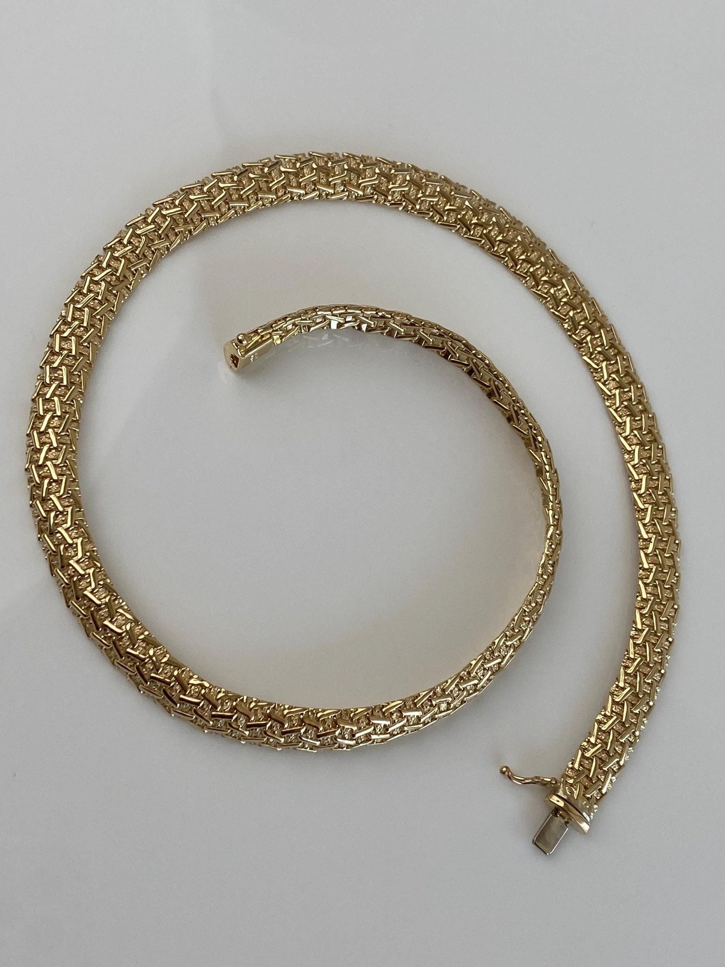 Vintage Solid 14k Yellow Gold Fancy Flat Chain Necklace - 17 inches