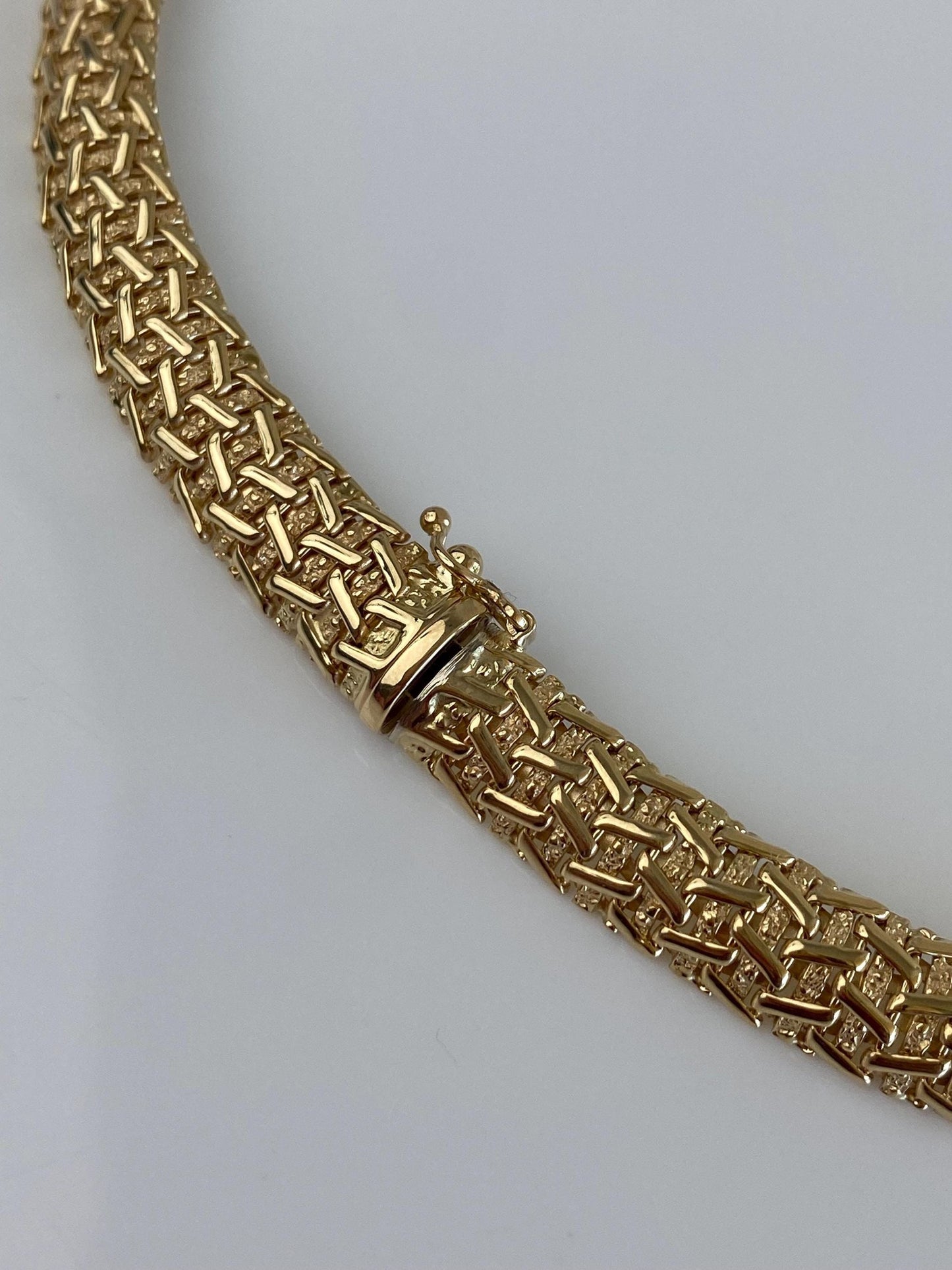 Vintage Solid 14k Yellow Gold Fancy Flat Chain Necklace - 17 inches