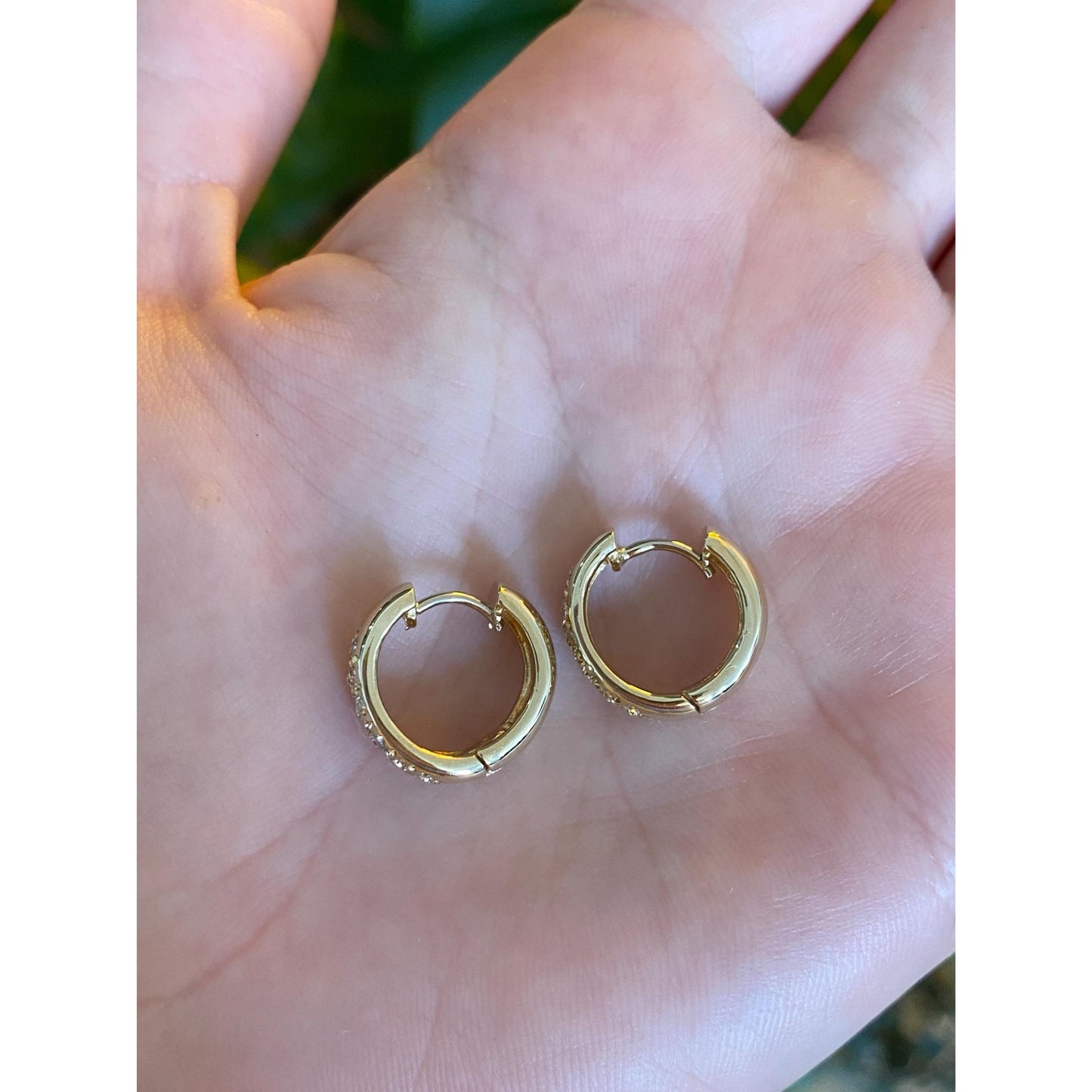 Vintage Solid 14k Yellow Gold Diamond Huggie Hoop Earrings