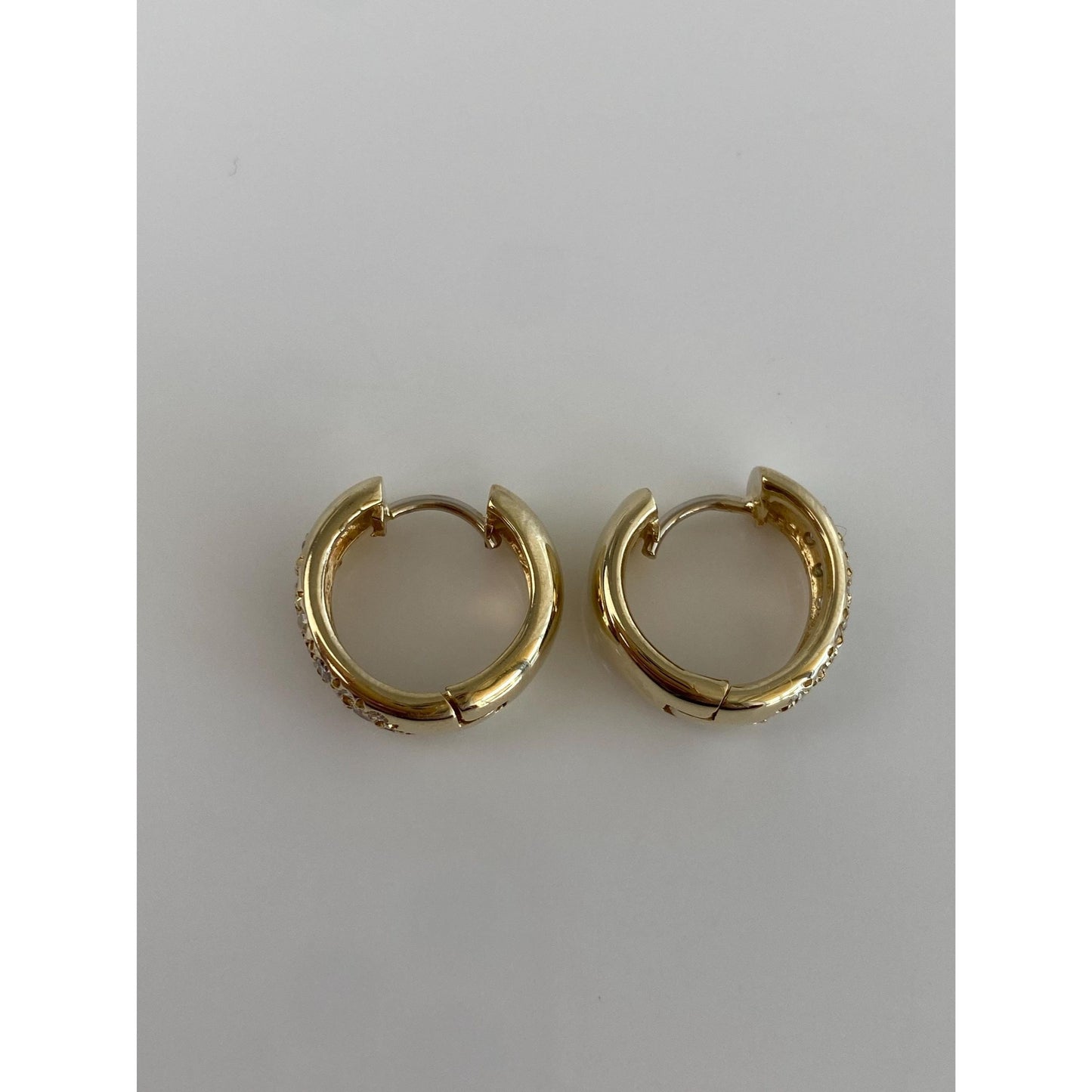Vintage Solid 14k Yellow Gold Diamond Huggie Hoop Earrings