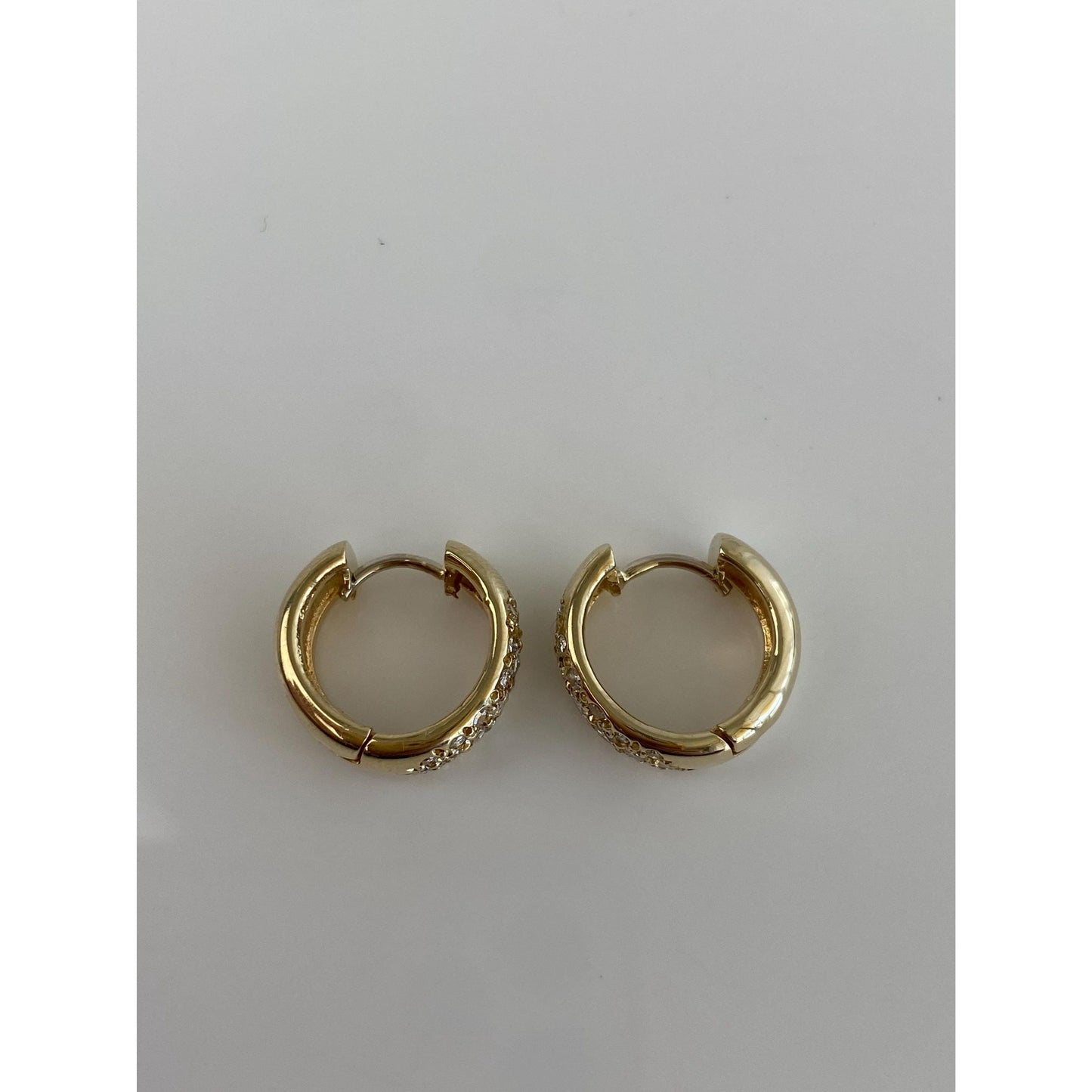 Vintage Solid 14k Yellow Gold Diamond Huggie Hoop Earrings