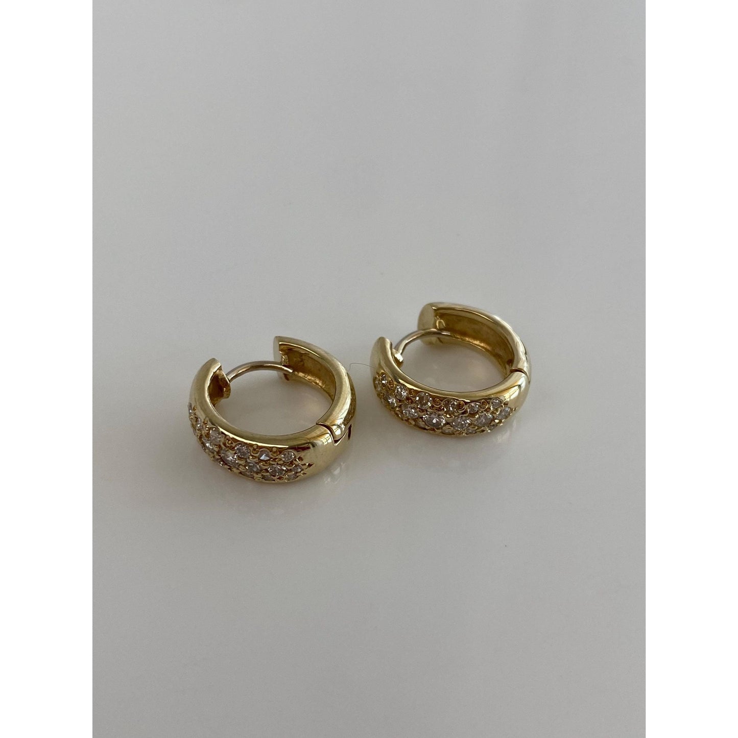 Vintage Solid 14k Yellow Gold Diamond Huggie Hoop Earrings