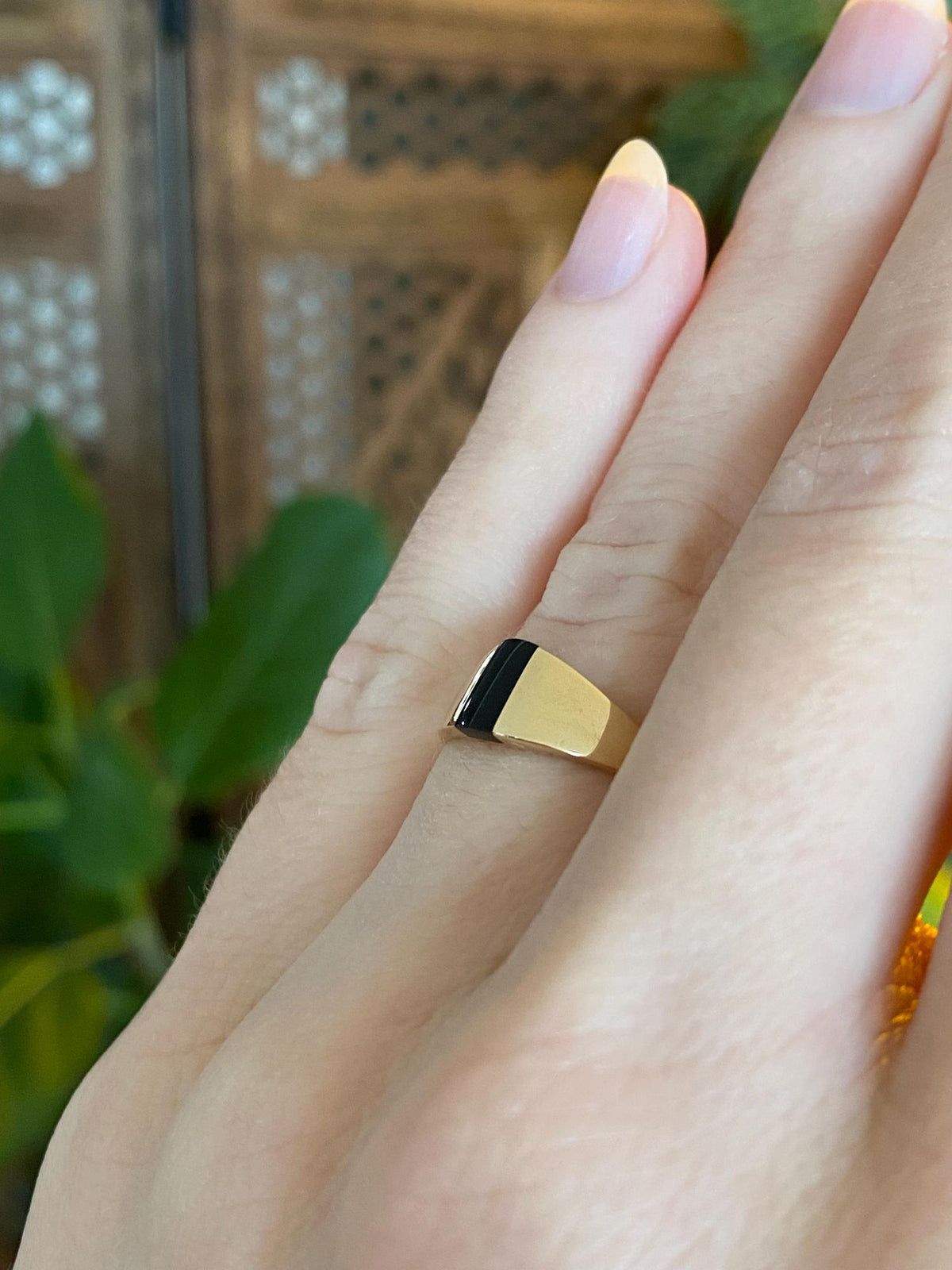 Vintage Solid 14k Black Onyx Inlay Ring - Size 4.75
