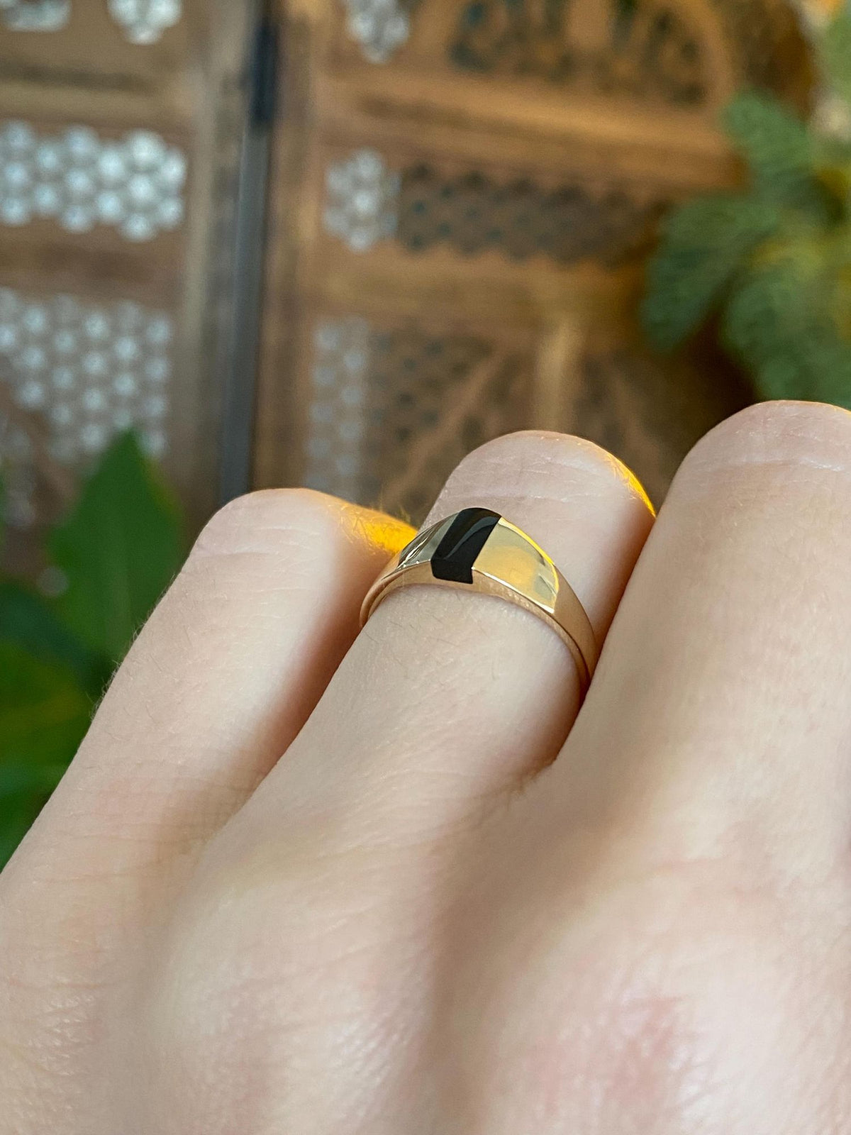 Vintage Solid 14k Black Onyx Inlay Ring - Size 4.75