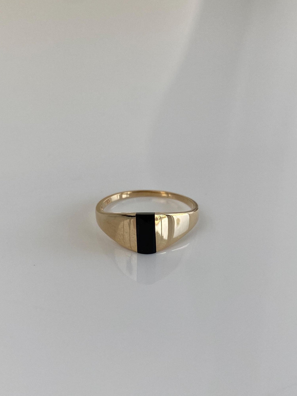 Vintage Solid 14k Black Onyx Inlay Ring - Size 4.75