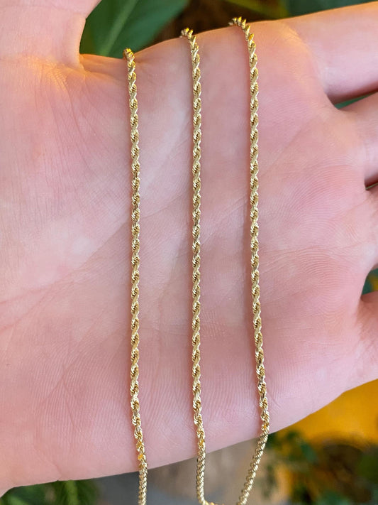 Vintage 14k Yellow Gold Slim Rope Chain Necklace - 20 inches