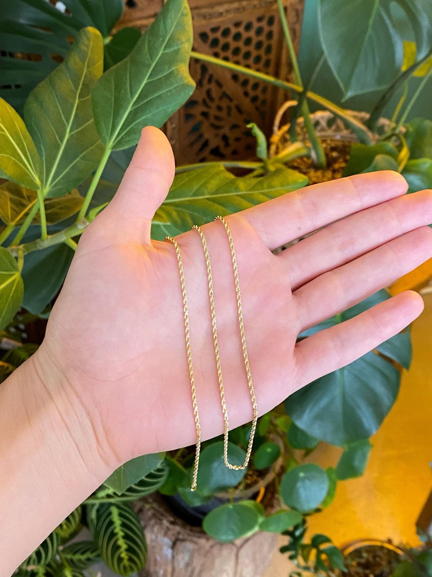 Vintage 14k Yellow Gold Slim Rope Chain Necklace - 20 inches