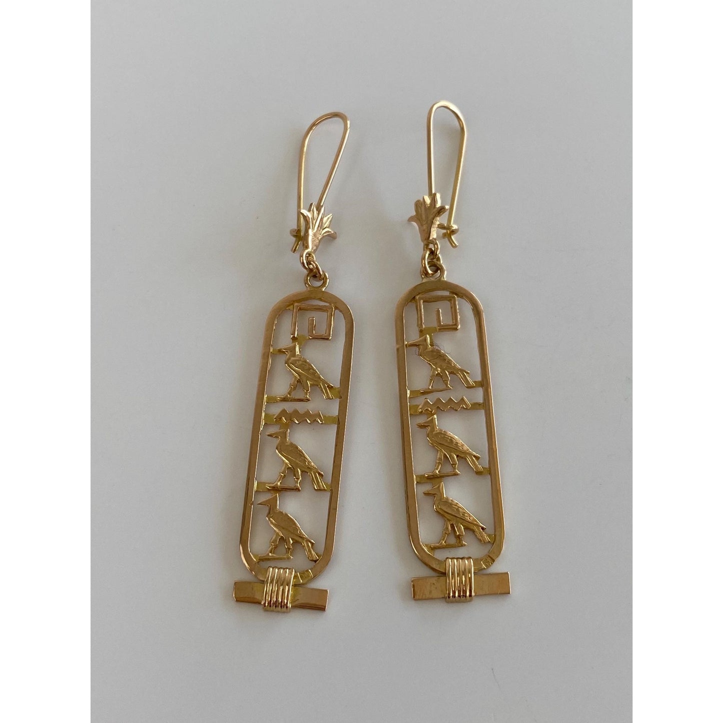 Vintage Solid 18k Yellow Gold Egyptian Dangle Earrings