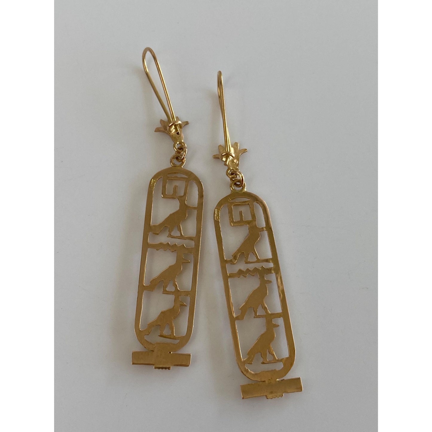 Vintage Solid 18k Yellow Gold Egyptian Dangle Earrings
