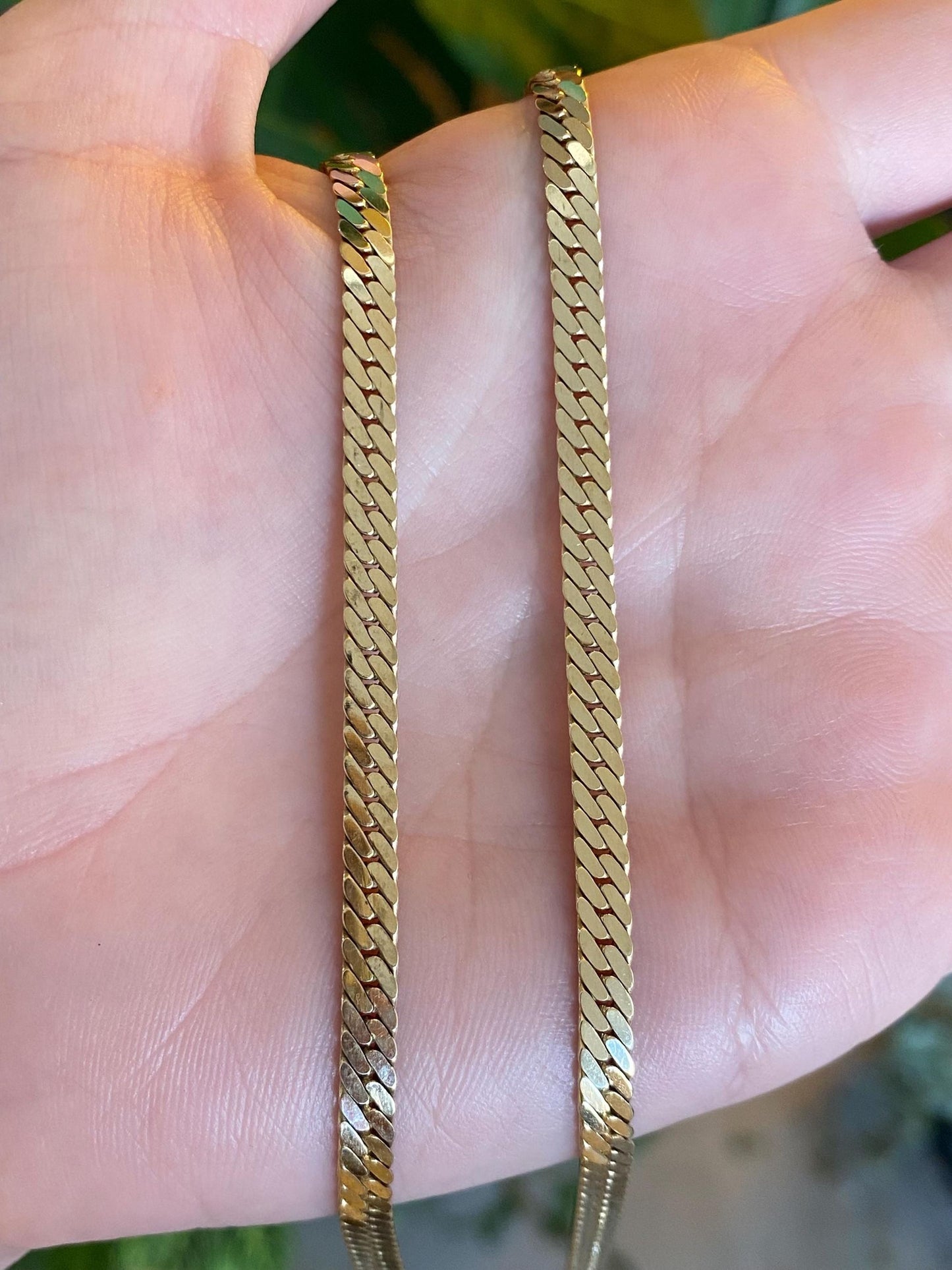 Vintage Solid 14k Yellow Gold Flat Curb Chain Necklace - 16.25 inches