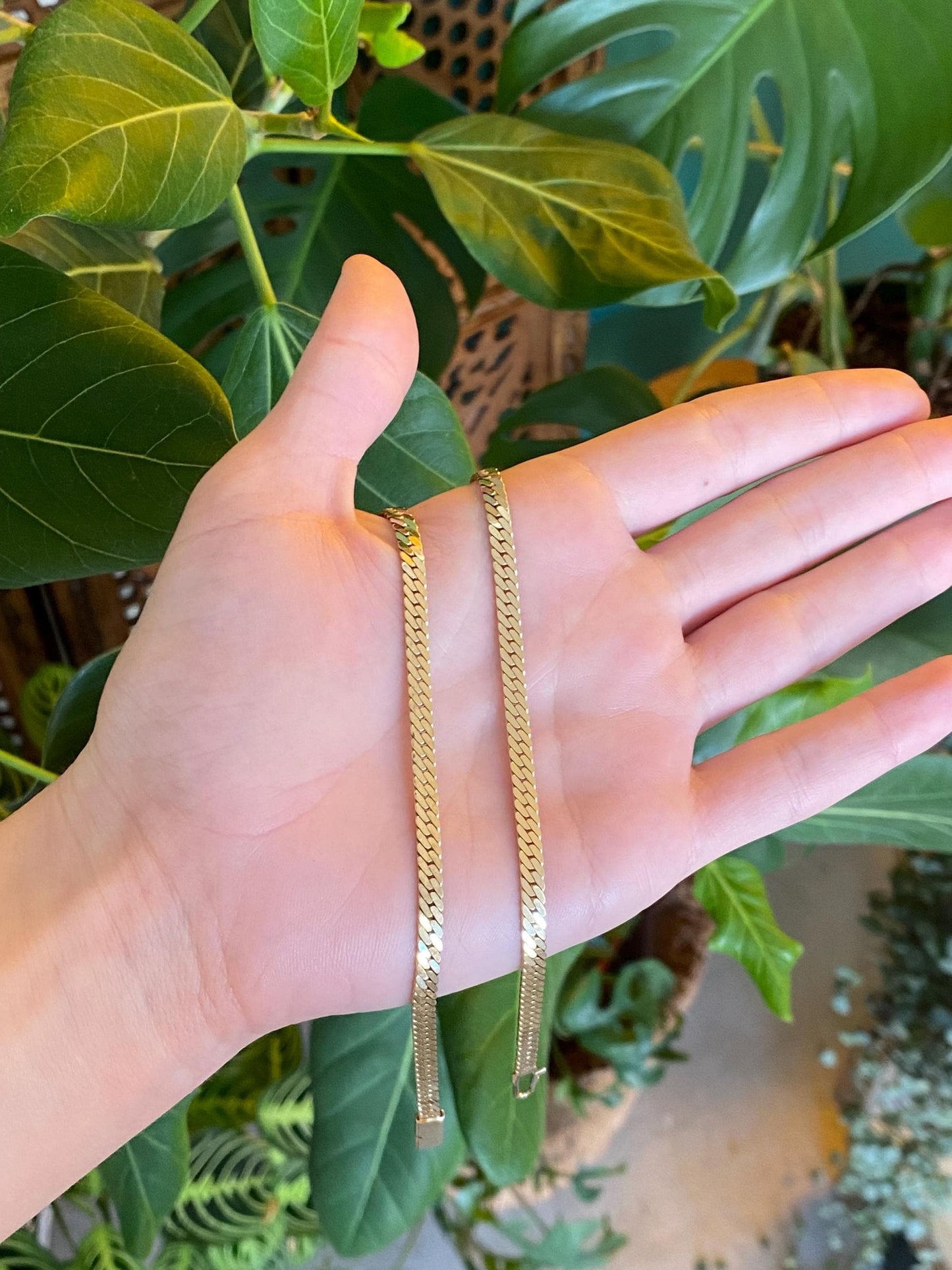 Vintage Solid 14k Yellow Gold Flat Curb Chain Necklace - 16.25 inches