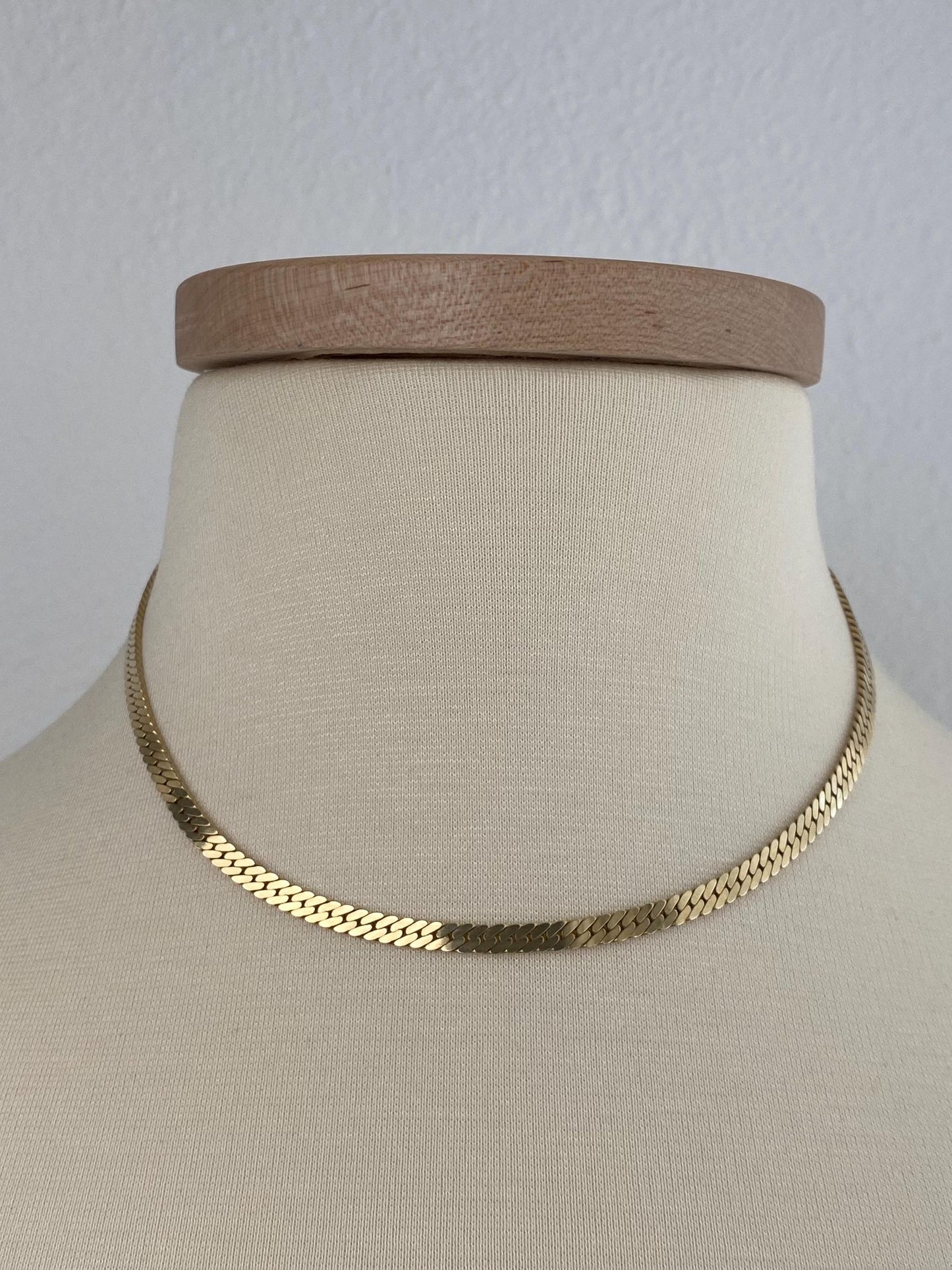 Vintage Solid 14k Yellow Gold Flat Curb Chain Necklace - 16.25 inches