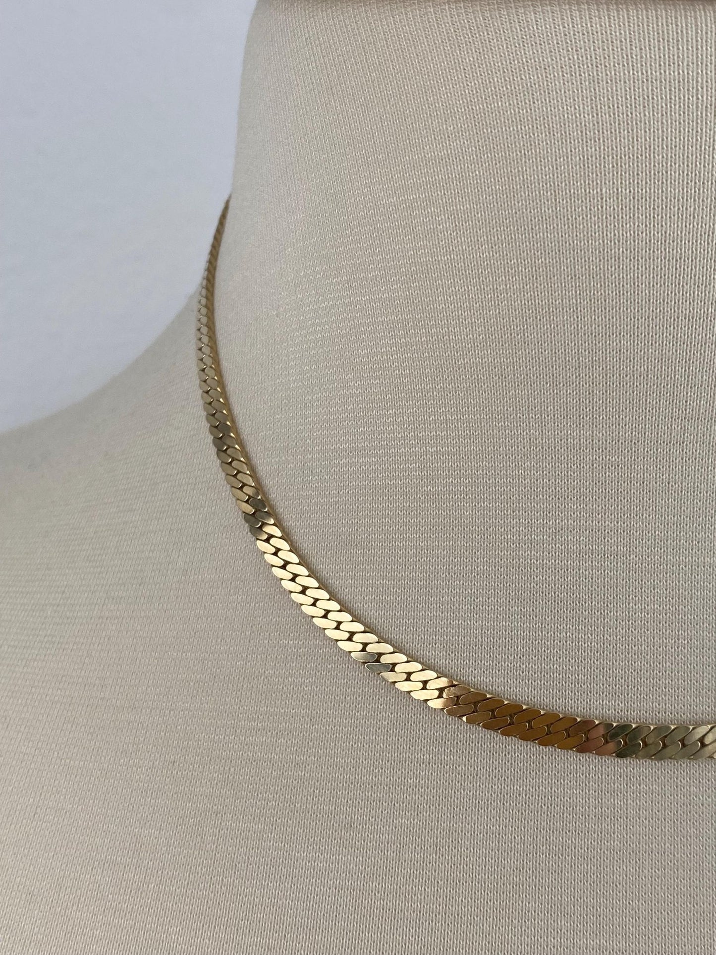 Vintage Solid 14k Yellow Gold Flat Curb Chain Necklace - 16.25 inches
