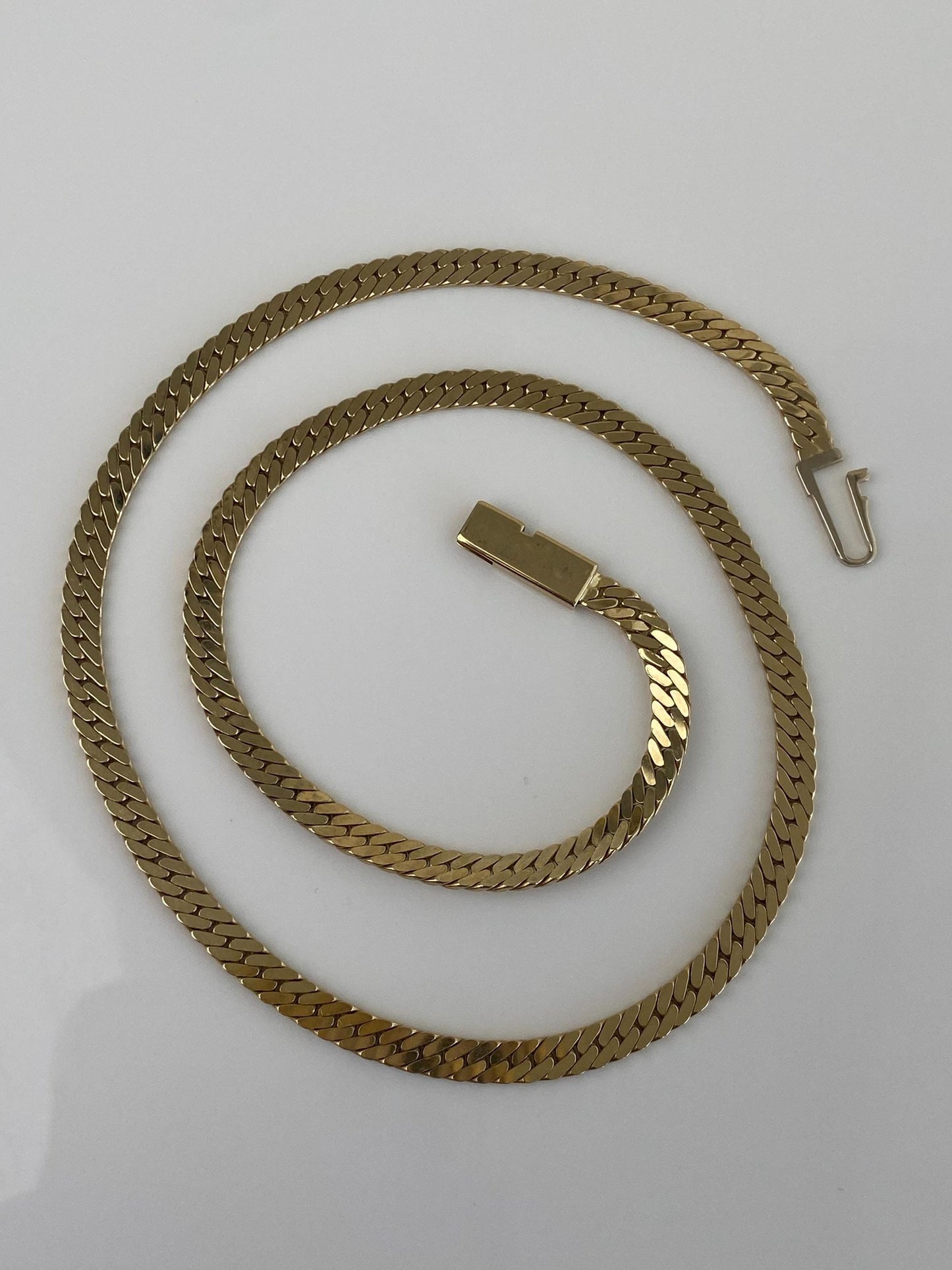 Vintage Solid 14k Yellow Gold Flat Curb Chain Necklace - 16.25 inches