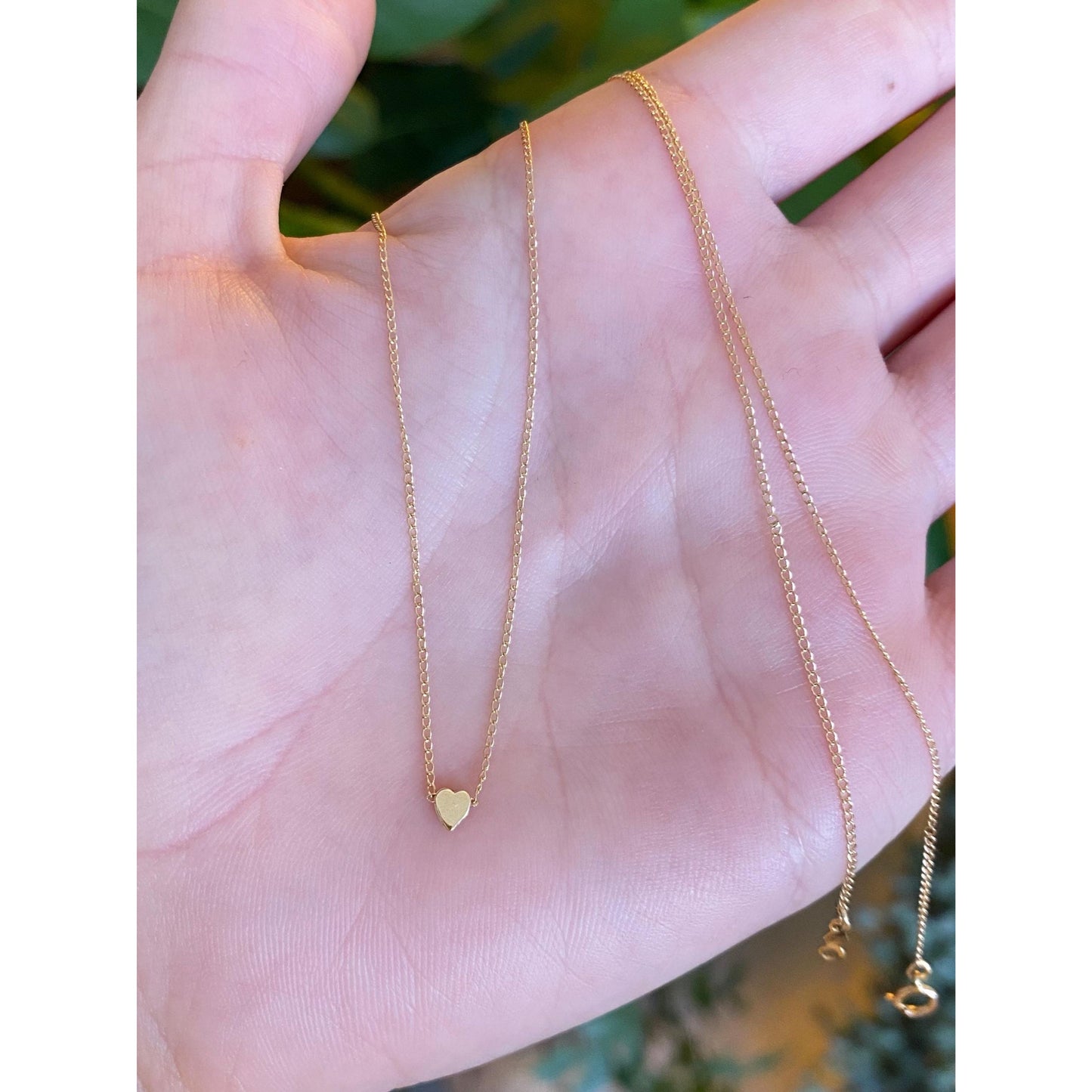 Vintage Solid 14k Yellow Gold Tiny Heart Dainty Curb Chain Necklace - 18 inches