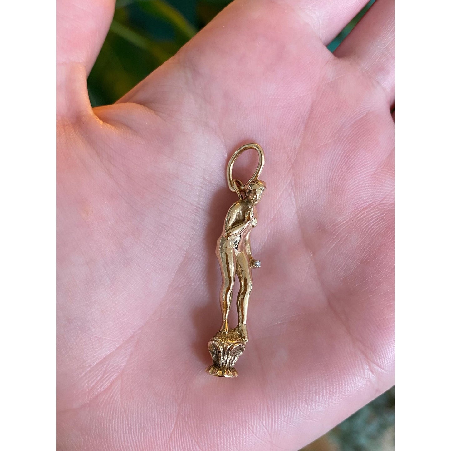 Vintage Solid 14k Yellow Gold Diamond Lady Statue Charm