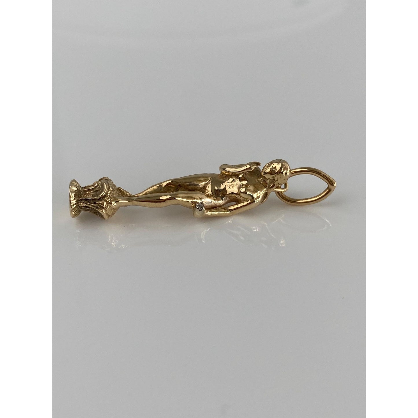 Vintage Solid 14k Yellow Gold Diamond Lady Statue Charm