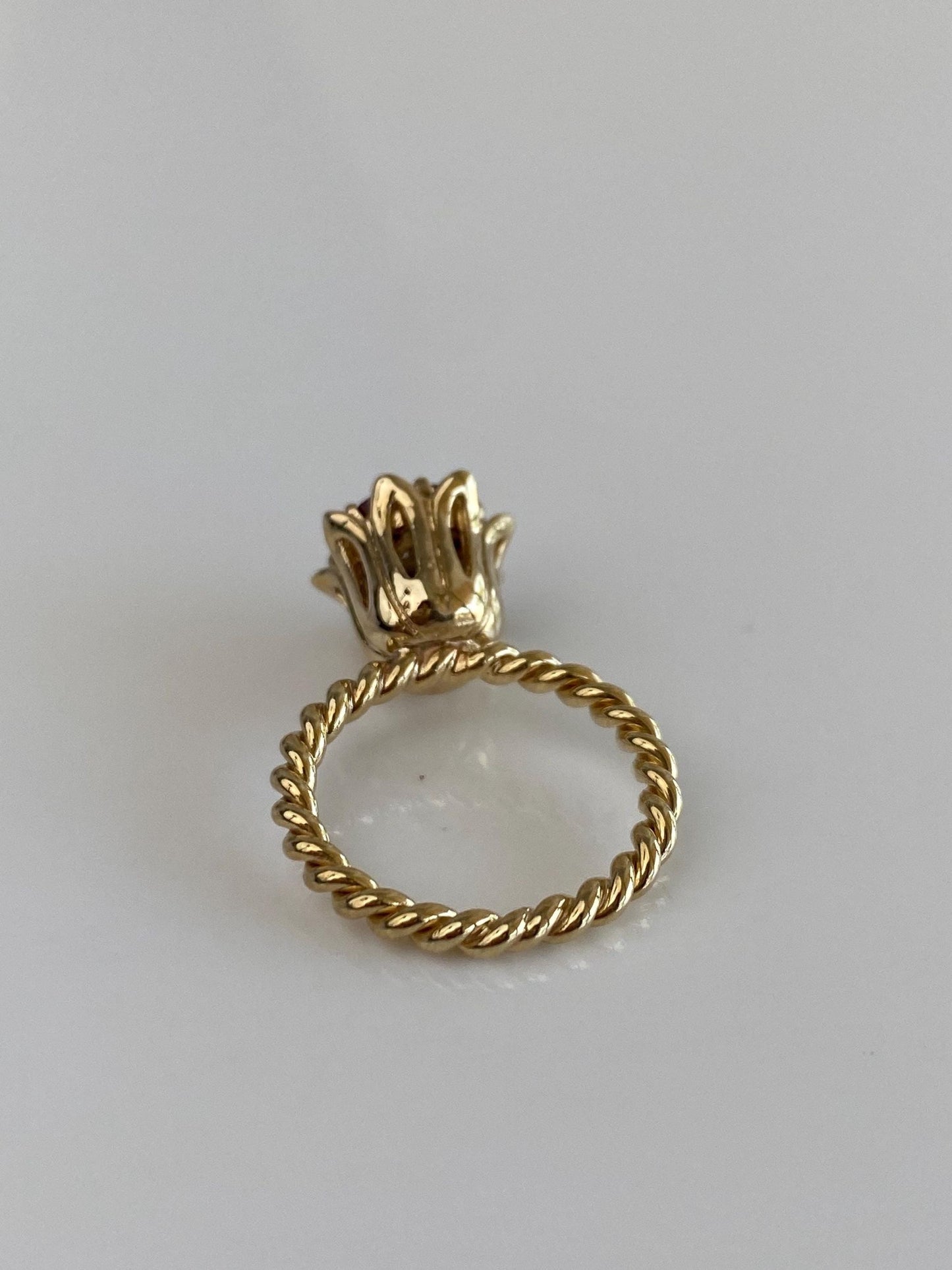 Vintage Solid 14k Yellow Gold Diamond Pink Sapphire Halo Flower Ring - Size 4.75