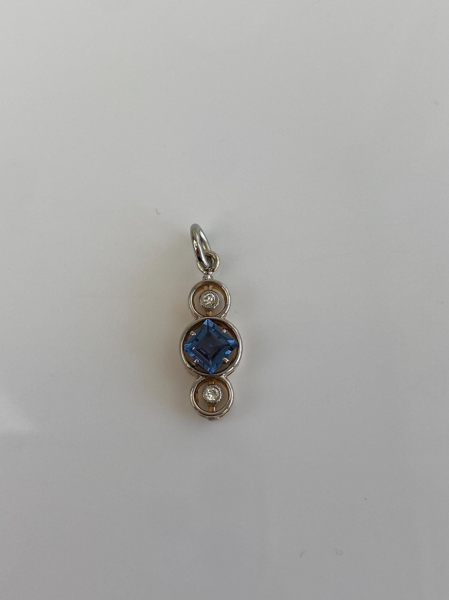 Vintage Solid 14k White & Yellow Gold Diamond Blue Sapphire Charm